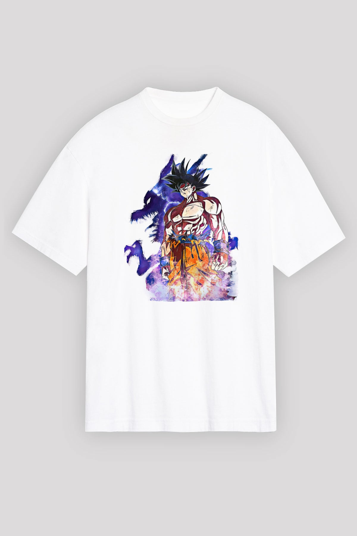 Goku Baskılı Beyaz Unisex Oversize Tişört - Tshirt