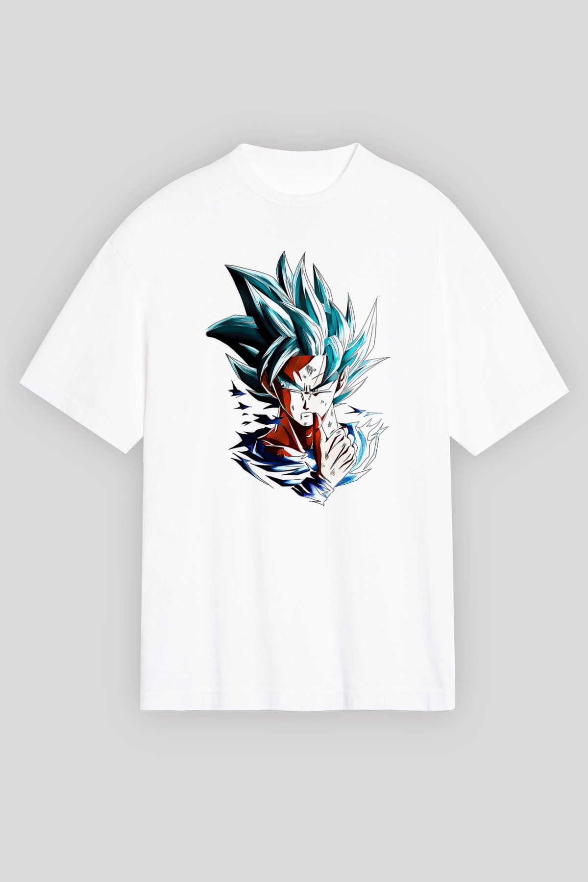 Goku Baskılı Beyaz Unisex Oversize Tişört - Tshirt