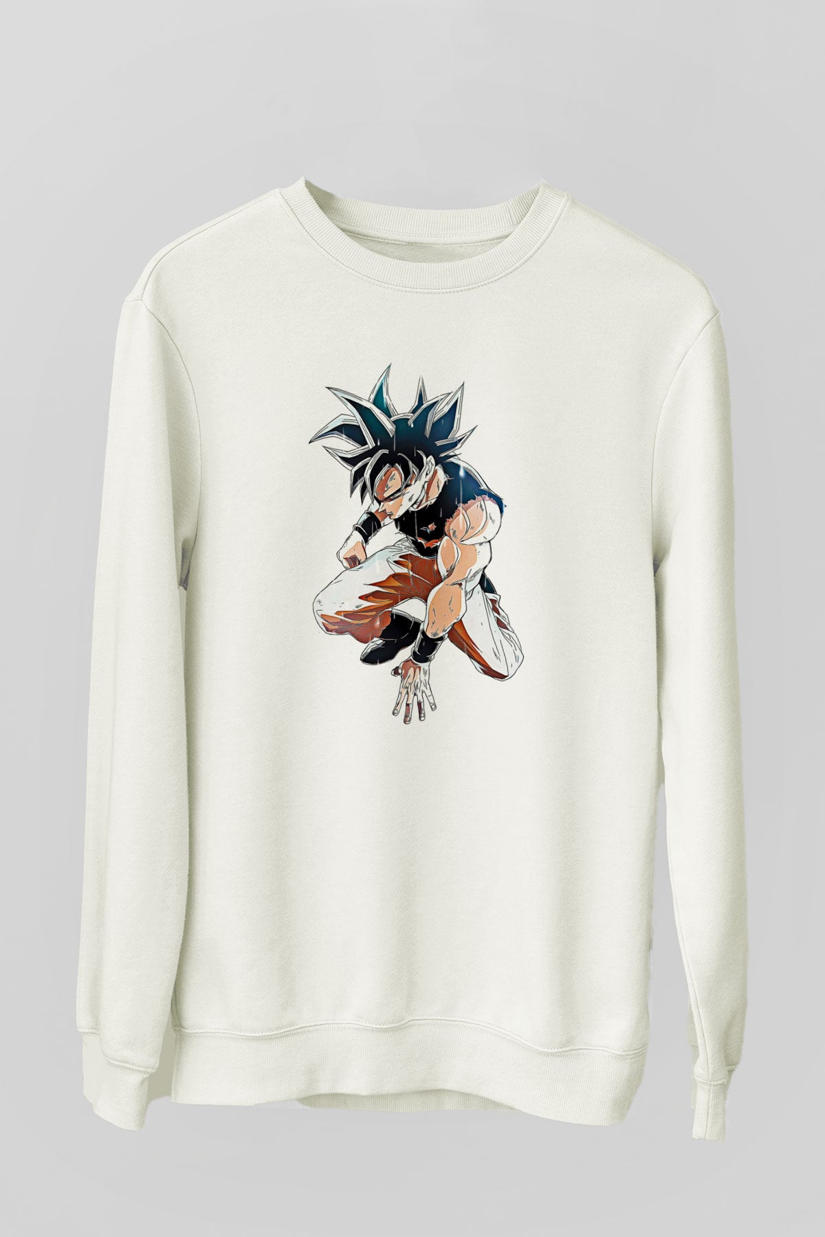 Goku Baskılı Beyaz Unisex Sweatshirt