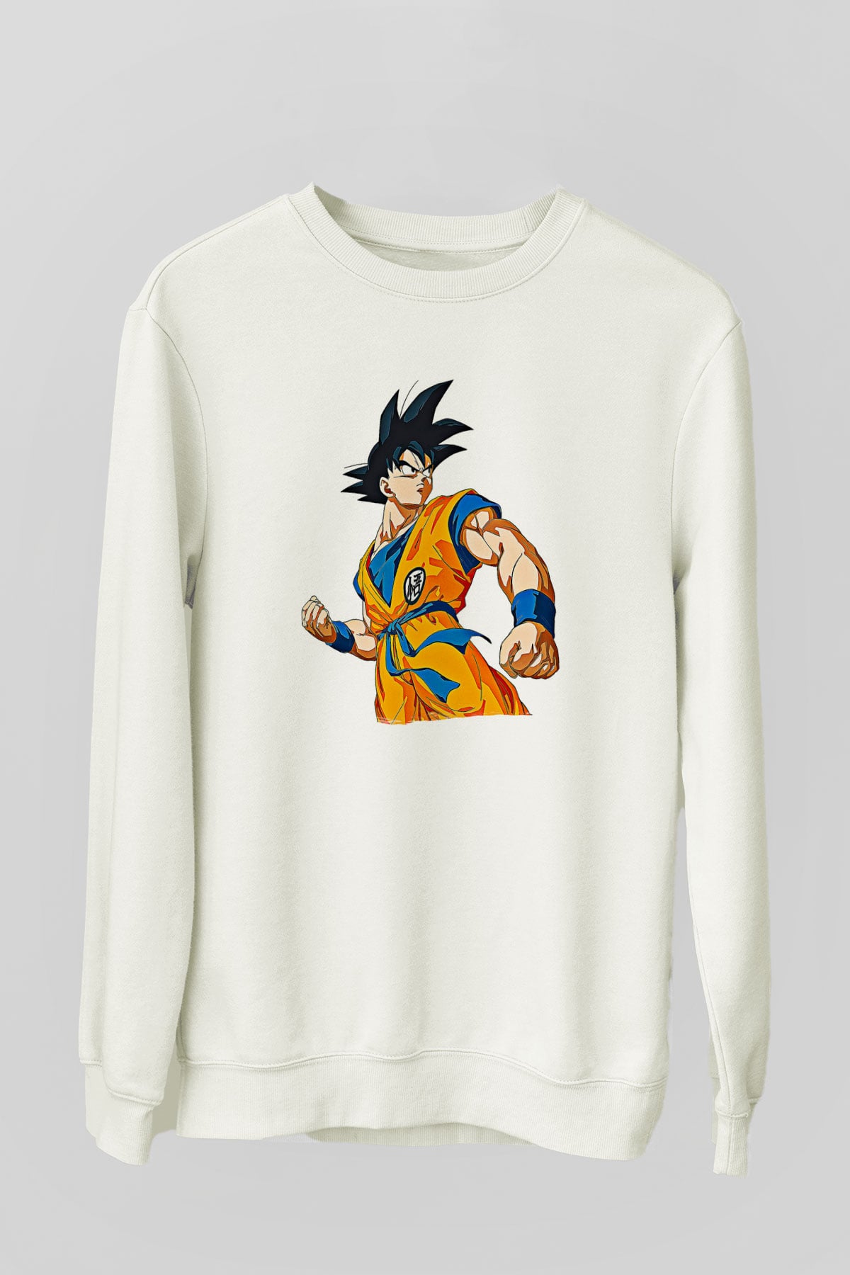 Goku Baskılı Beyaz Unisex Sweatshirt