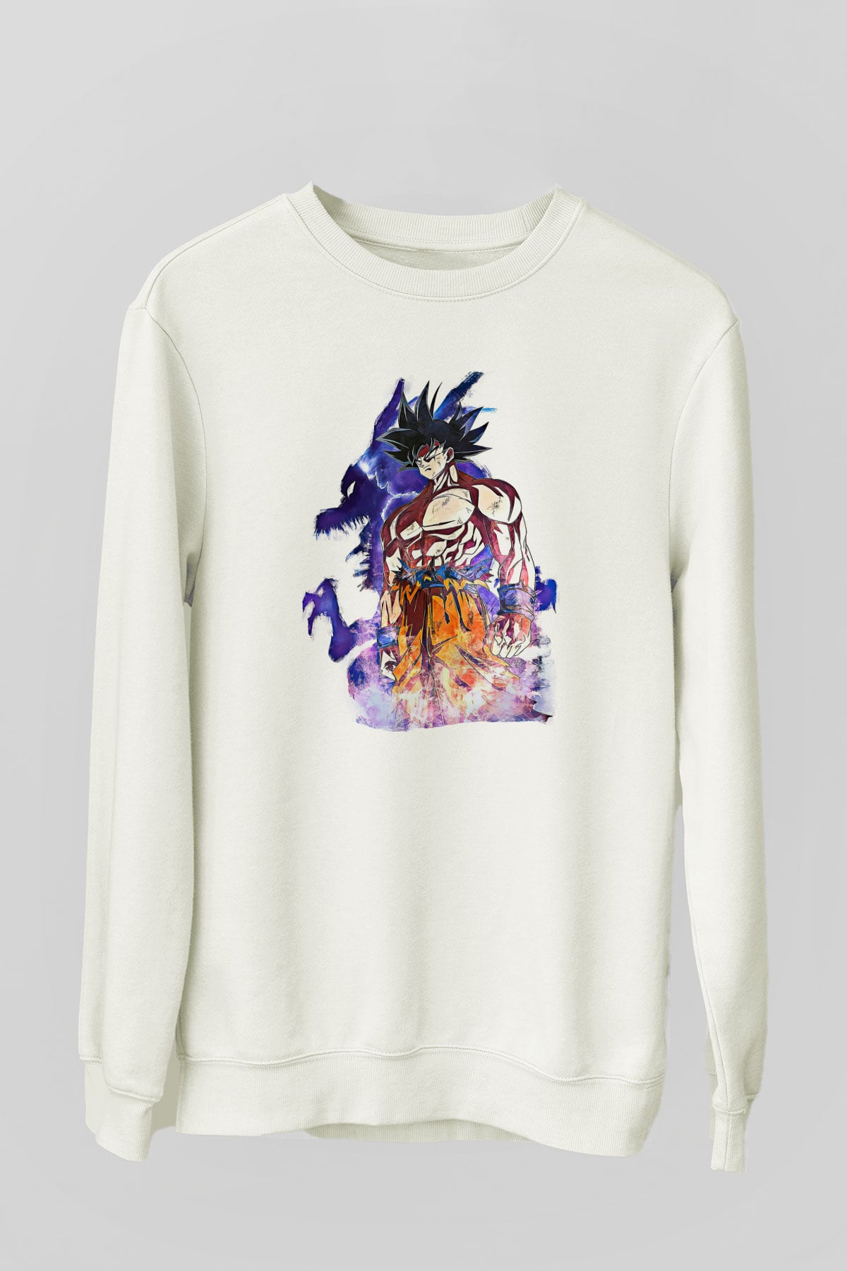 Goku Baskılı Beyaz Unisex Sweatshirt