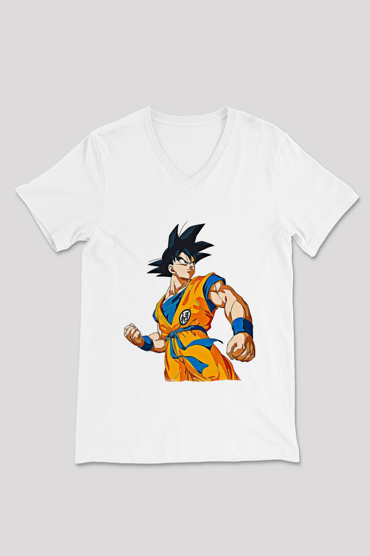 Goku Baskılı Beyaz Unisex V Yaka Tişört - Tshirt