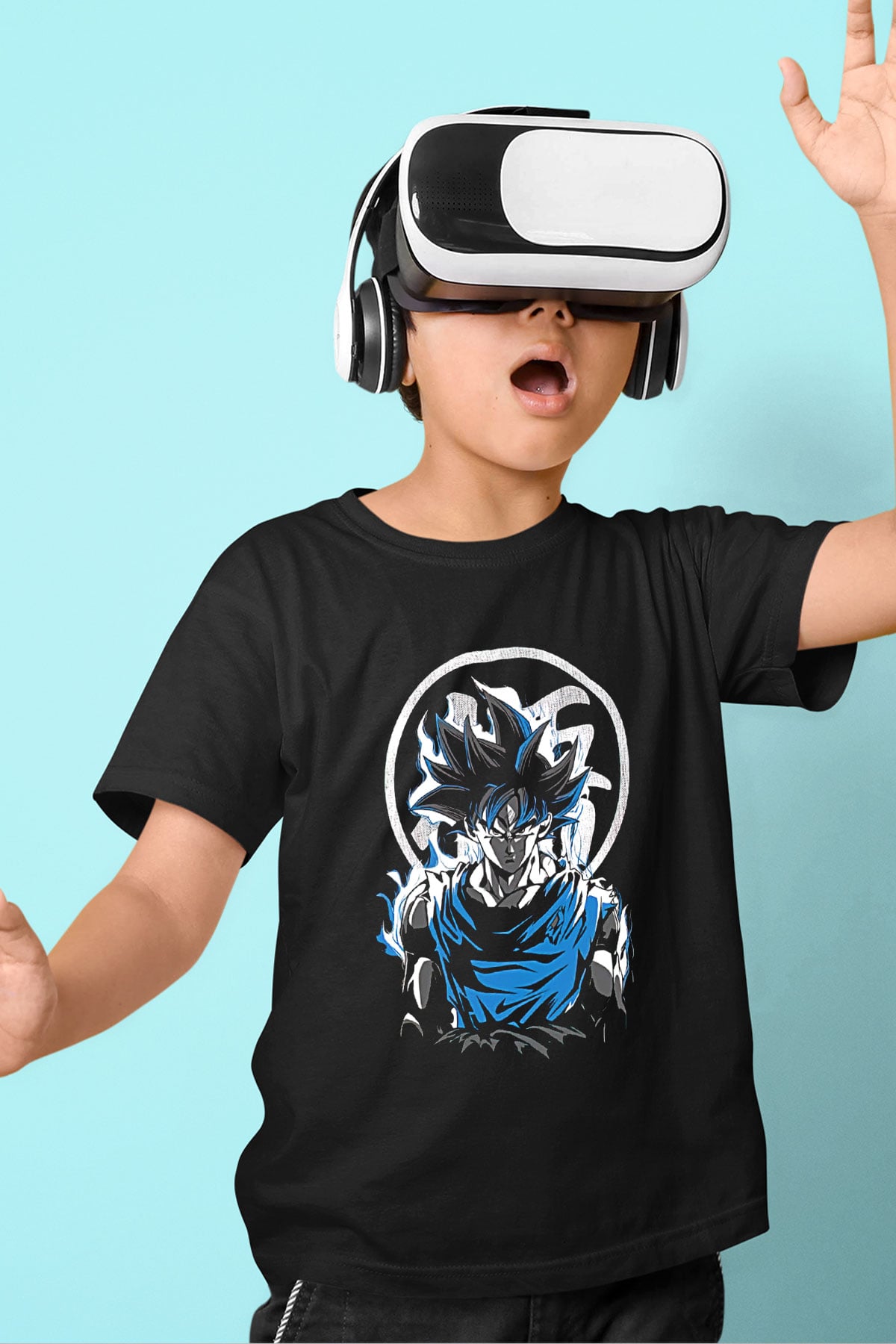 Goku Baskılı Unisex Siyah Çocuk Tişört - Tshirt