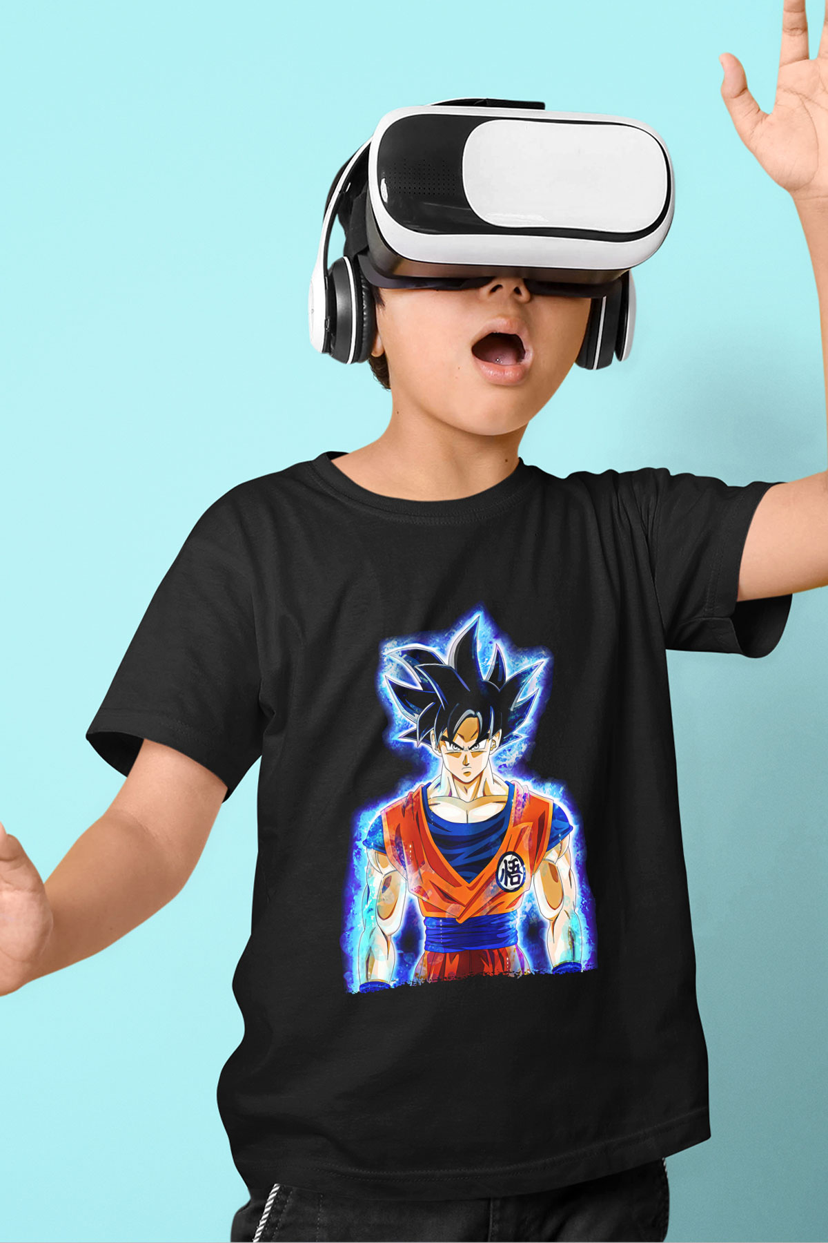 Goku Baskılı Unisex Siyah Çocuk Tişört - Tshirt