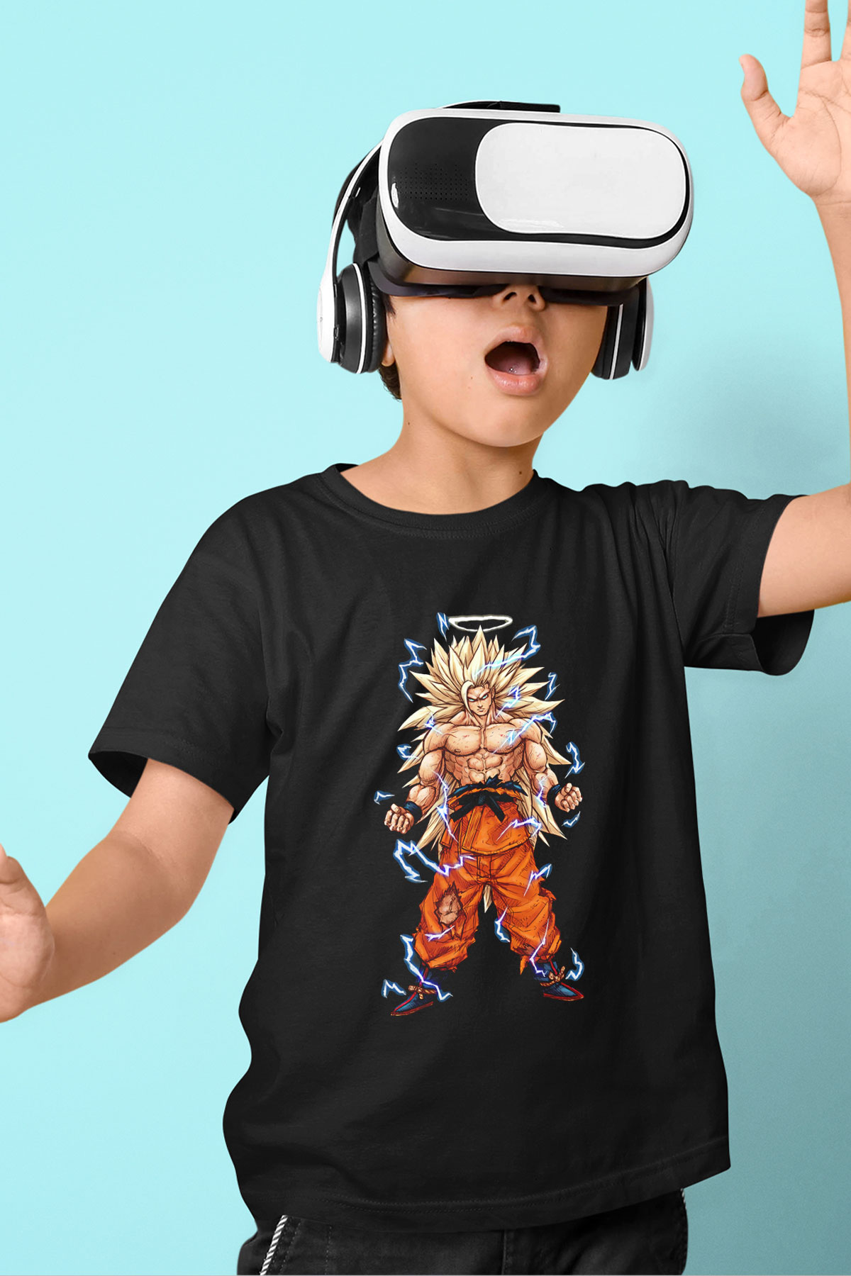 Goku Baskılı Unisex Siyah Çocuk Tişört - Tshirt