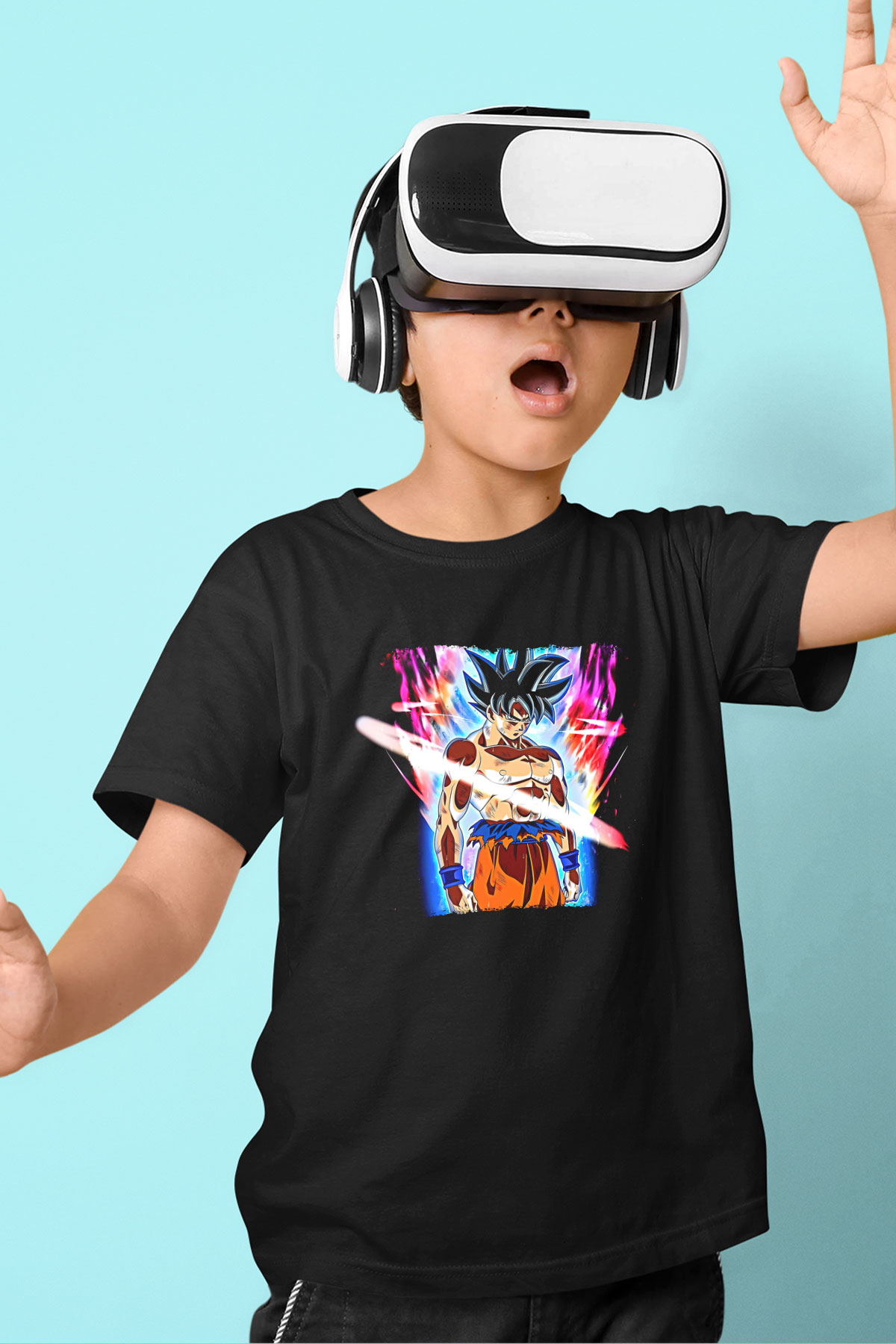 Goku Baskılı Unisex Siyah Çocuk Tişört - Tshirt