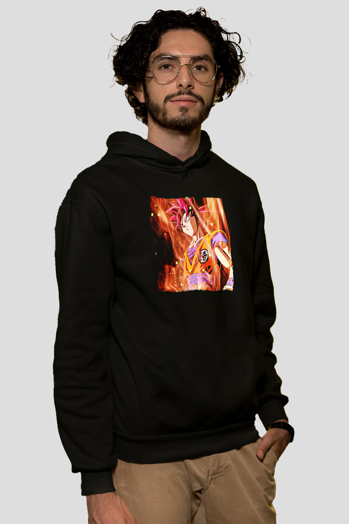 Goku Baskılı Unisex Siyah Hoodie