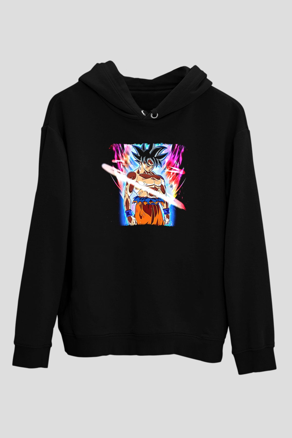 Goku Baskılı Unisex Siyah Hoodie