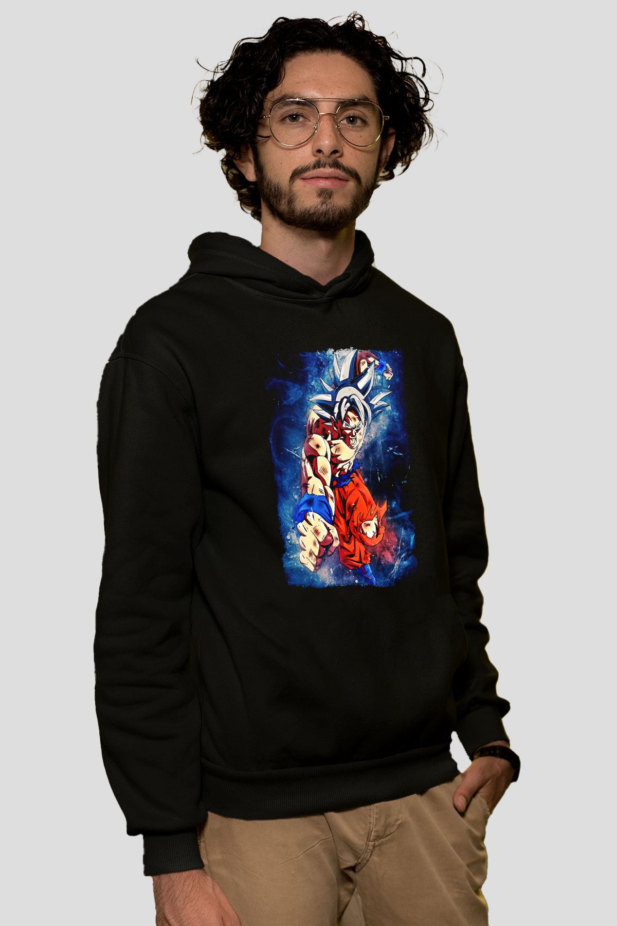 Goku Baskılı Unisex Siyah Hoodie