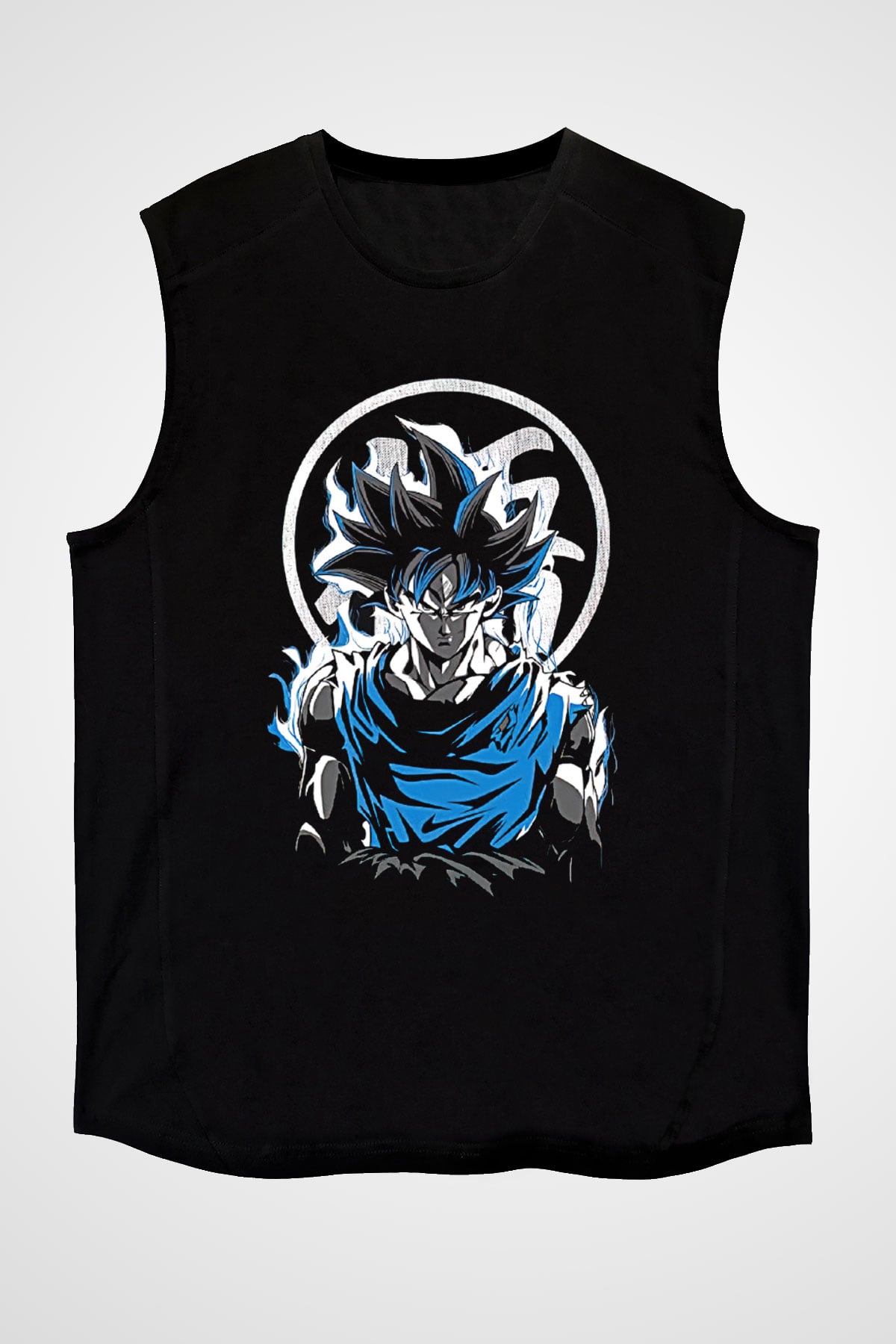 Goku Baskılı Unisex Siyah Kolsuz Tişört - Tshirt