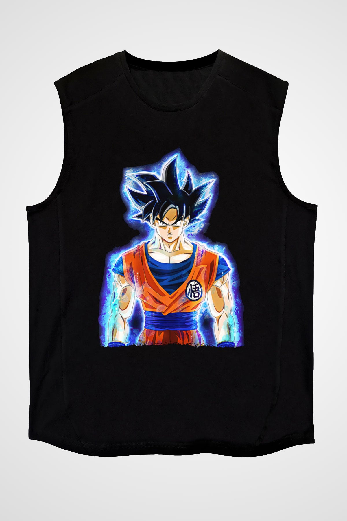 Goku Baskılı Unisex Siyah Kolsuz Tişört - Tshirt