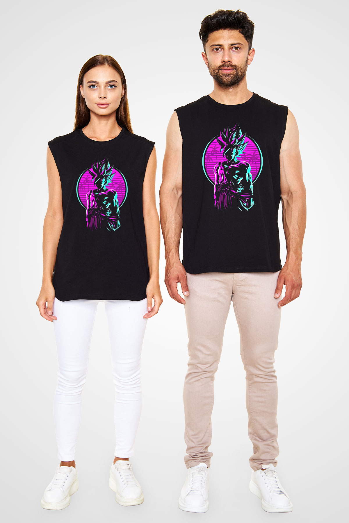 Goku Baskılı Unisex Siyah Kolsuz Tişört - Tshirt