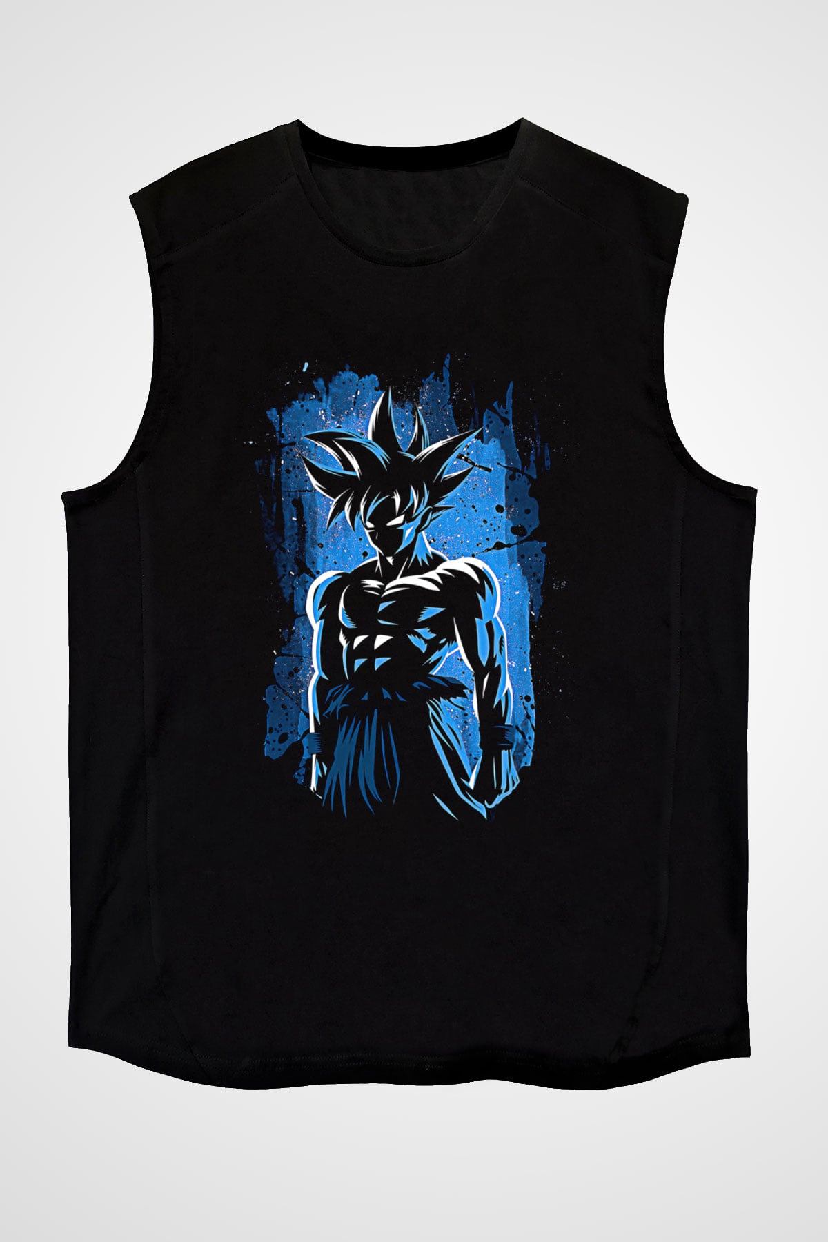 Goku Baskılı Unisex Siyah Kolsuz Tişört - Tshirt
