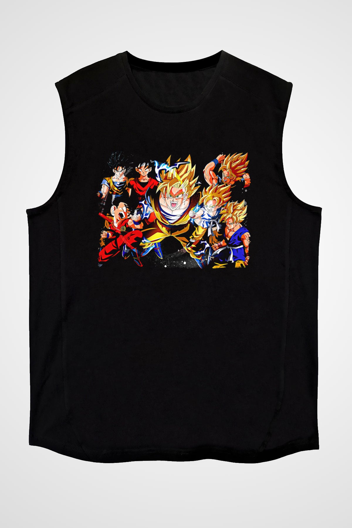 Goku Baskılı Unisex Siyah Kolsuz Tişört - Tshirt