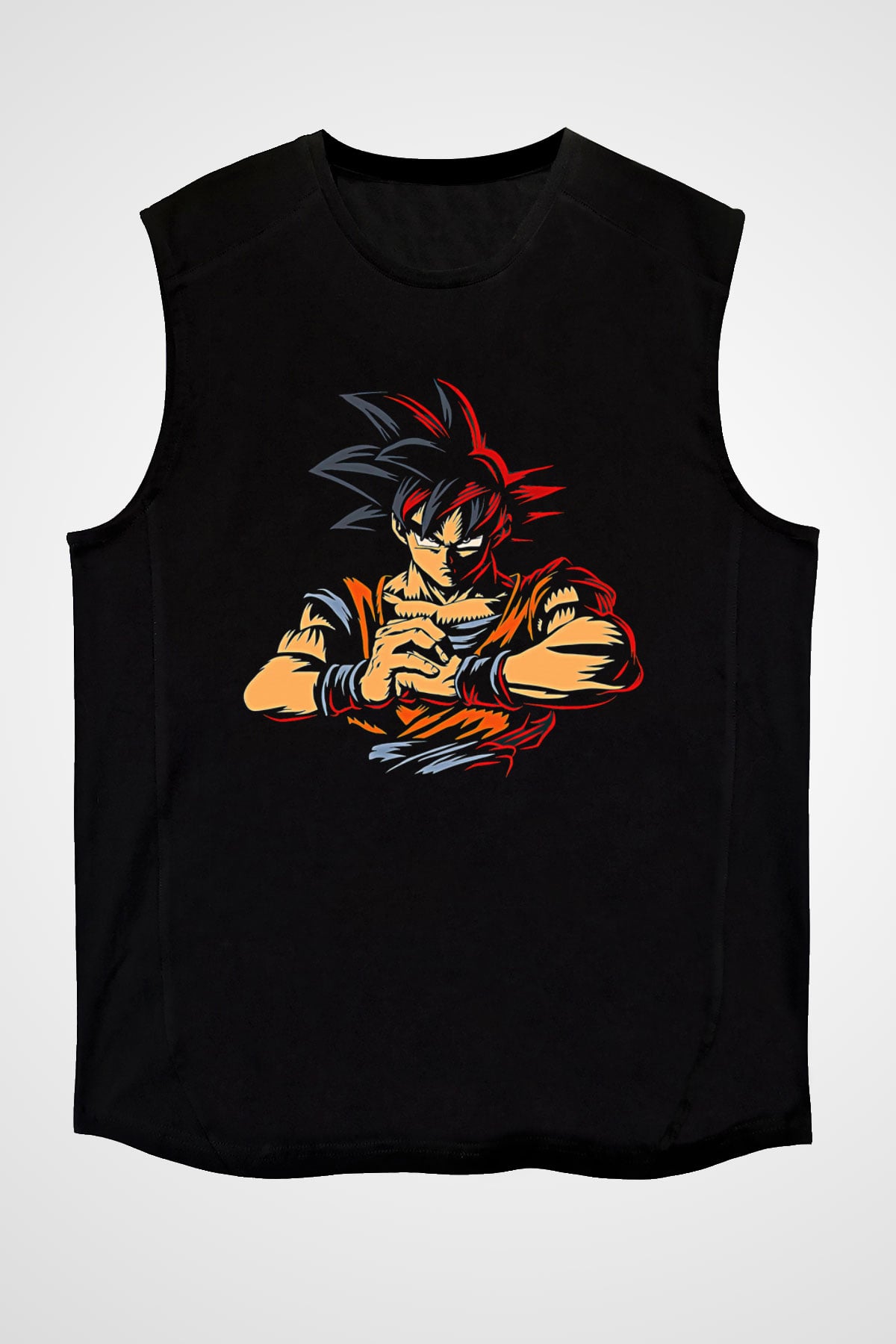 Goku Baskılı Unisex Siyah Kolsuz Tişört - Tshirt