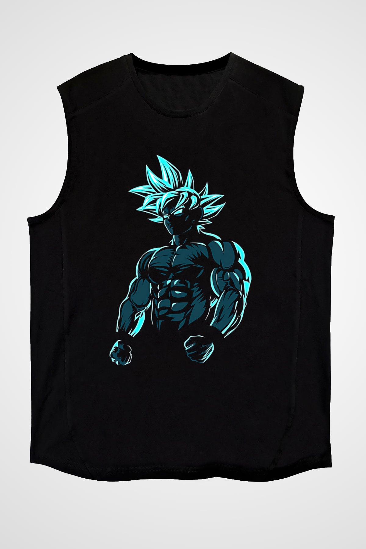 Goku Baskılı Unisex Siyah Kolsuz Tişört - Tshirt