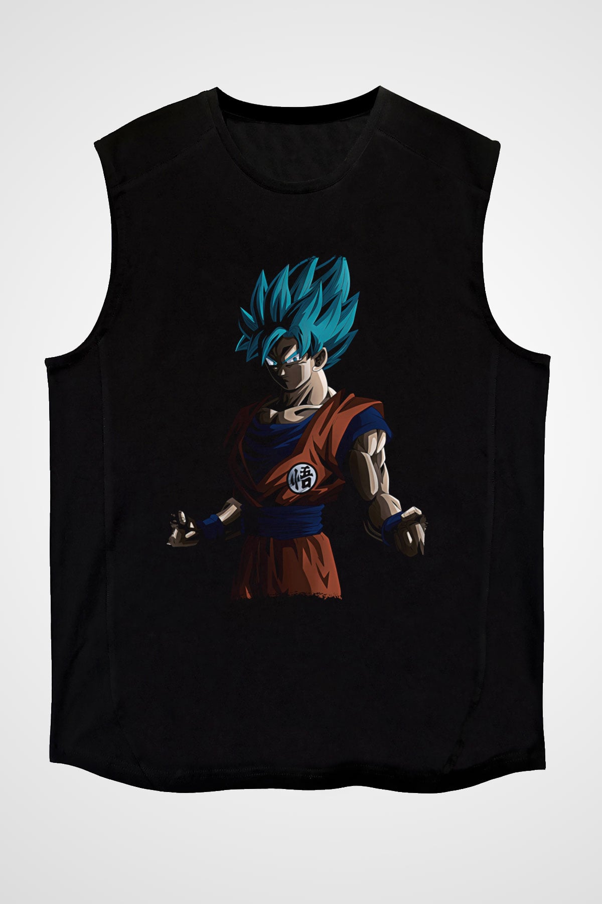 Goku Baskılı Unisex Siyah Kolsuz Tişört - Tshirt