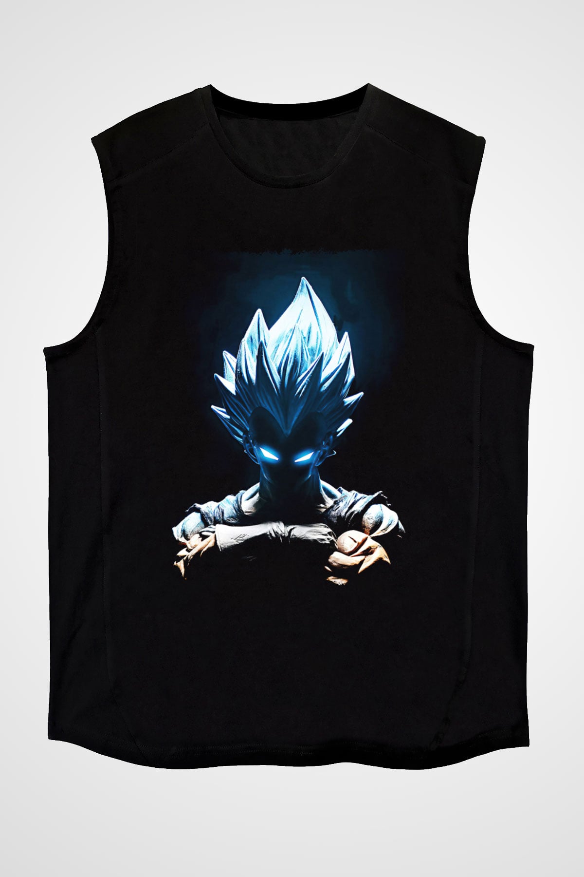 Goku Baskılı Unisex Siyah Kolsuz Tişört - Tshirt