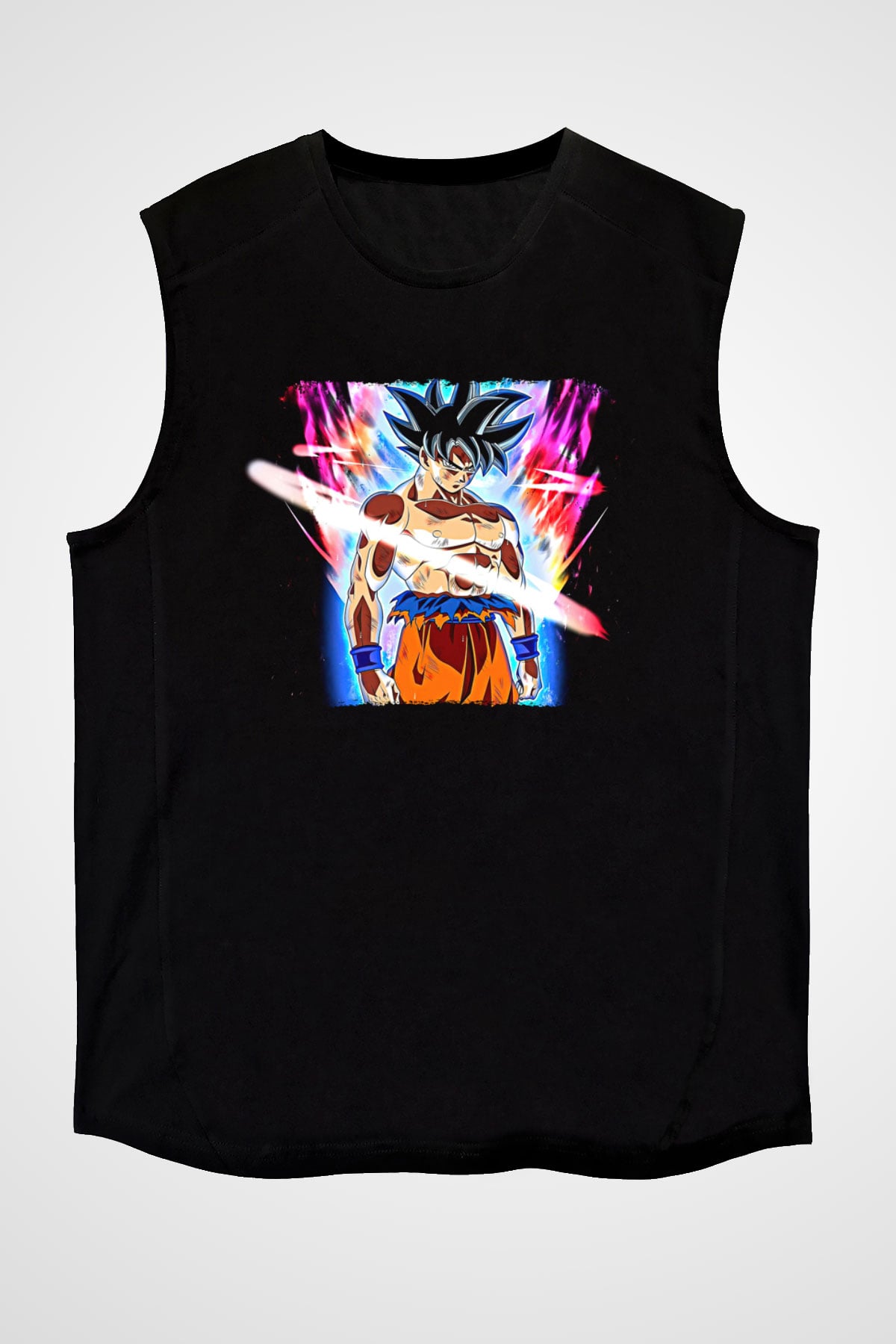 Goku Baskılı Unisex Siyah Kolsuz Tişört - Tshirt