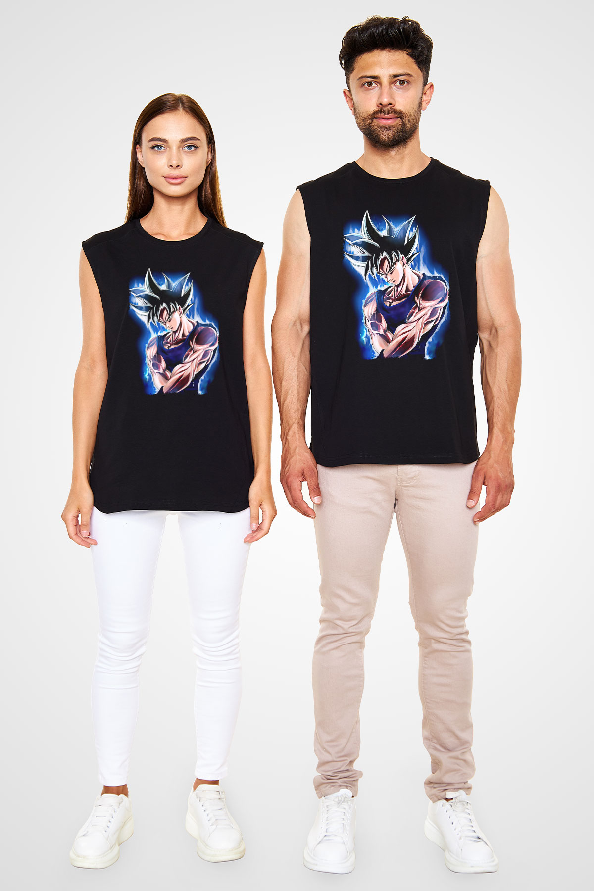 Goku Baskılı Unisex Siyah Kolsuz Tişört - Tshirt