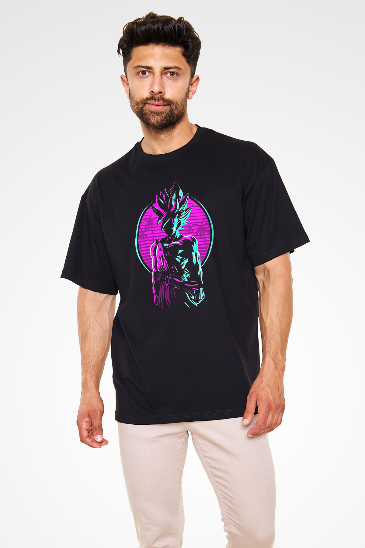 Goku Baskılı Unisex Siyah Oversize Tişört - Tshirt