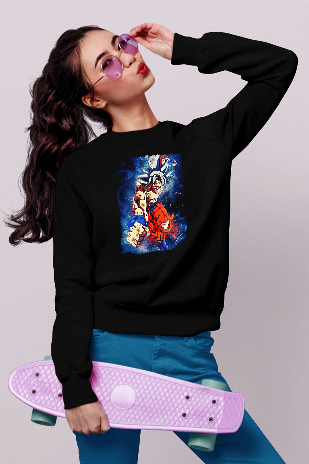 Goku Baskılı Unisex Siyah Sweatshirt