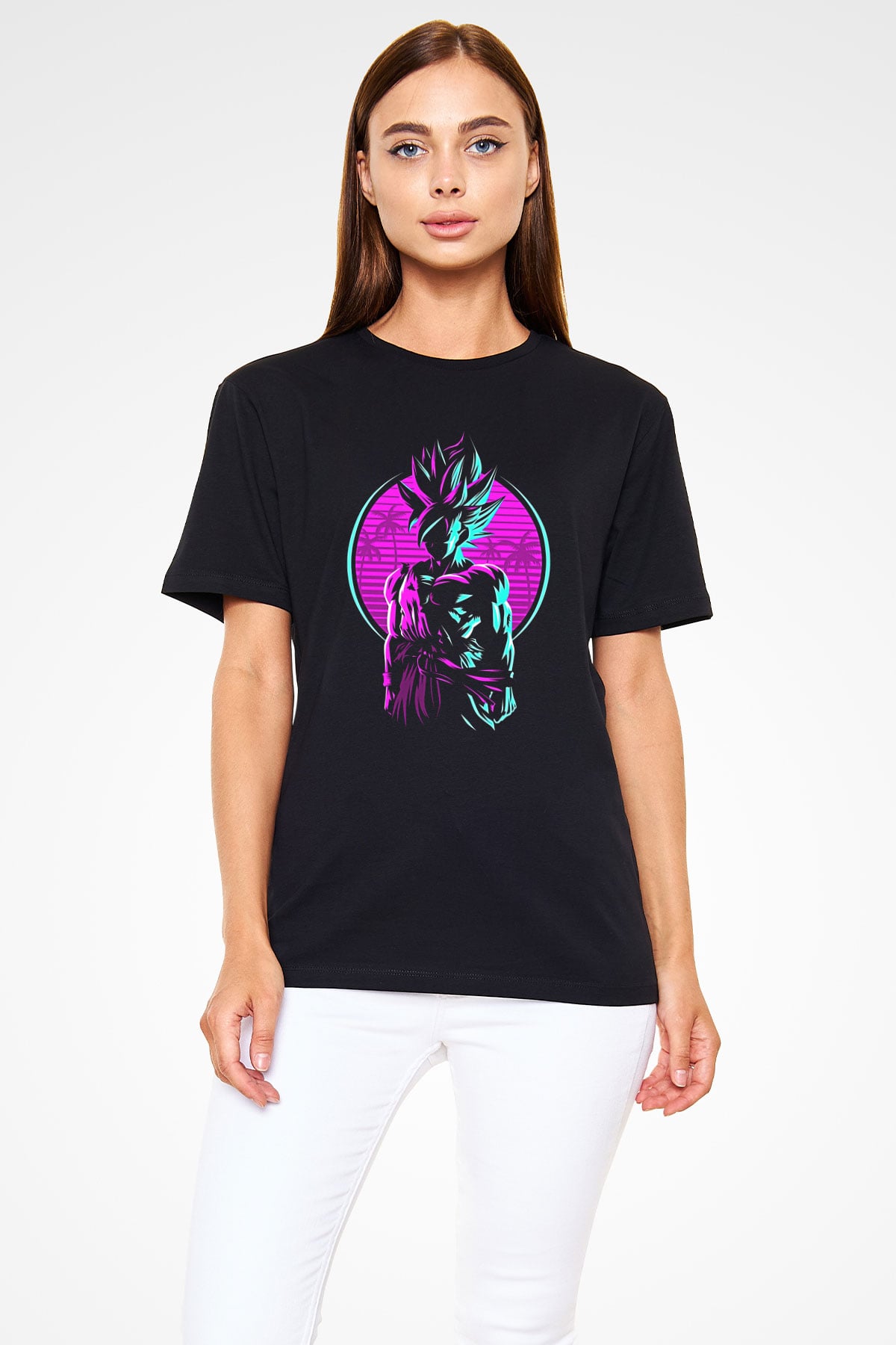 Goku Baskılı Unisex Siyah Tişört - Tshirt