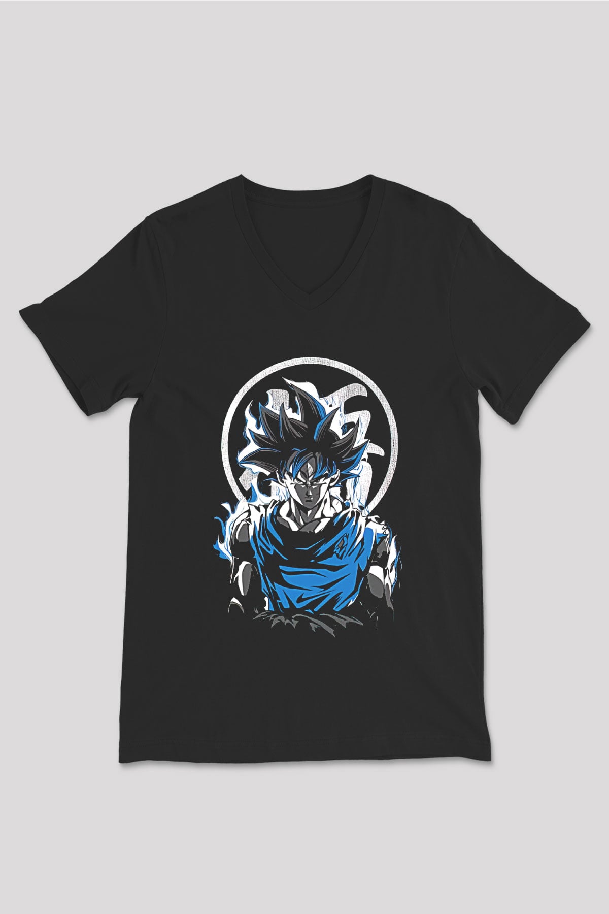 Goku Baskılı Unisex Siyah V Yaka Tişört - Tshirt
