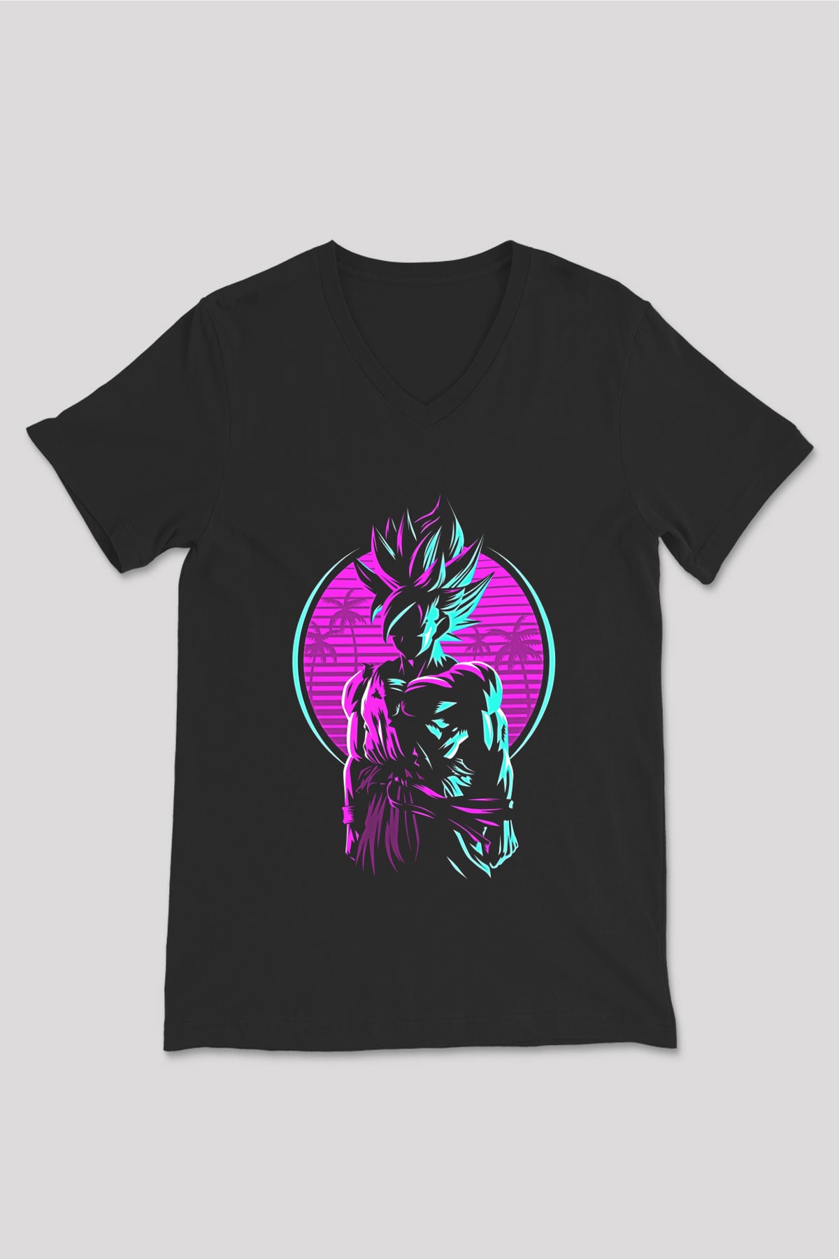 Goku Baskılı Unisex Siyah V Yaka Tişört - Tshirt