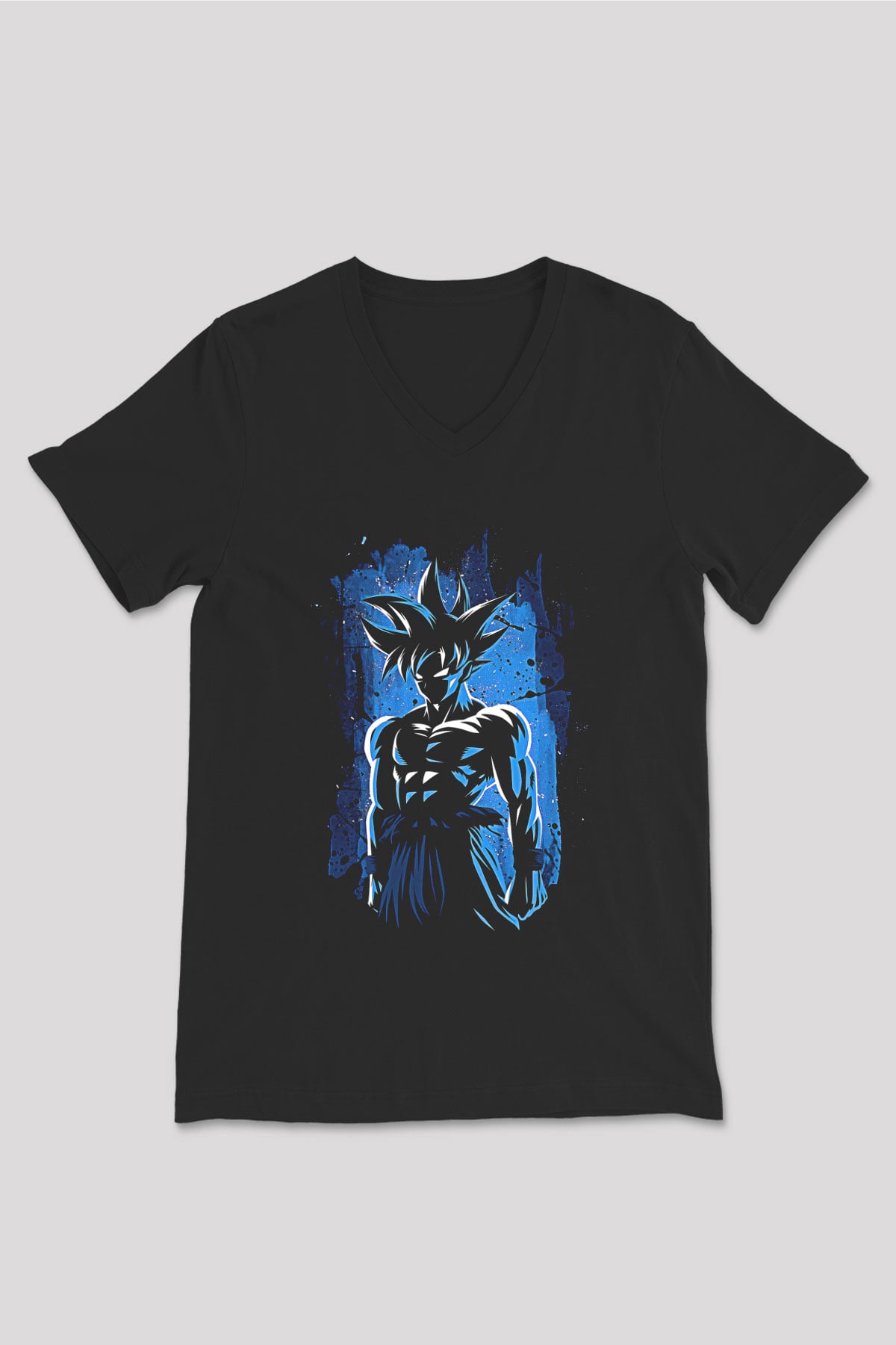 Goku Baskılı Unisex Siyah V Yaka Tişört - Tshirt