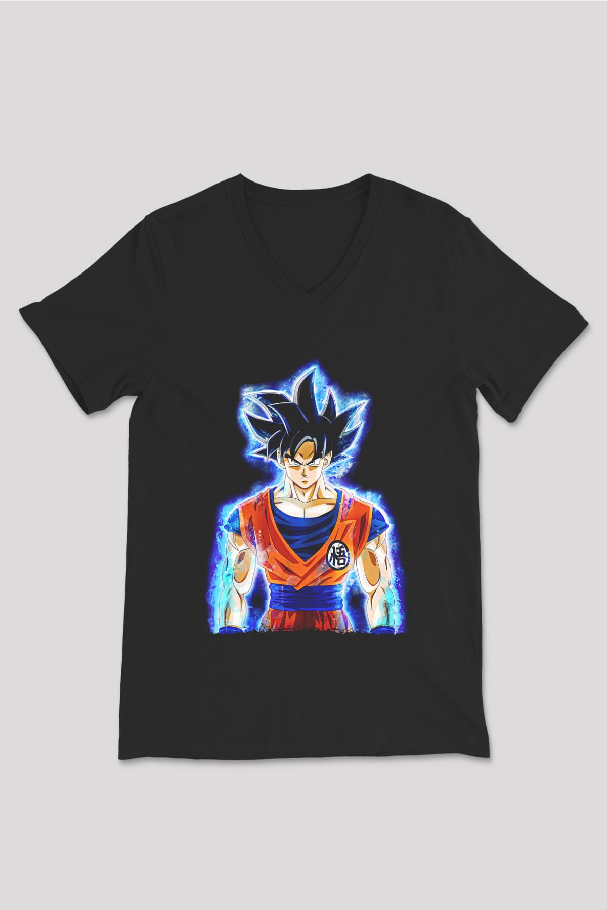Goku Baskılı Unisex Siyah V Yaka Tişört - Tshirt