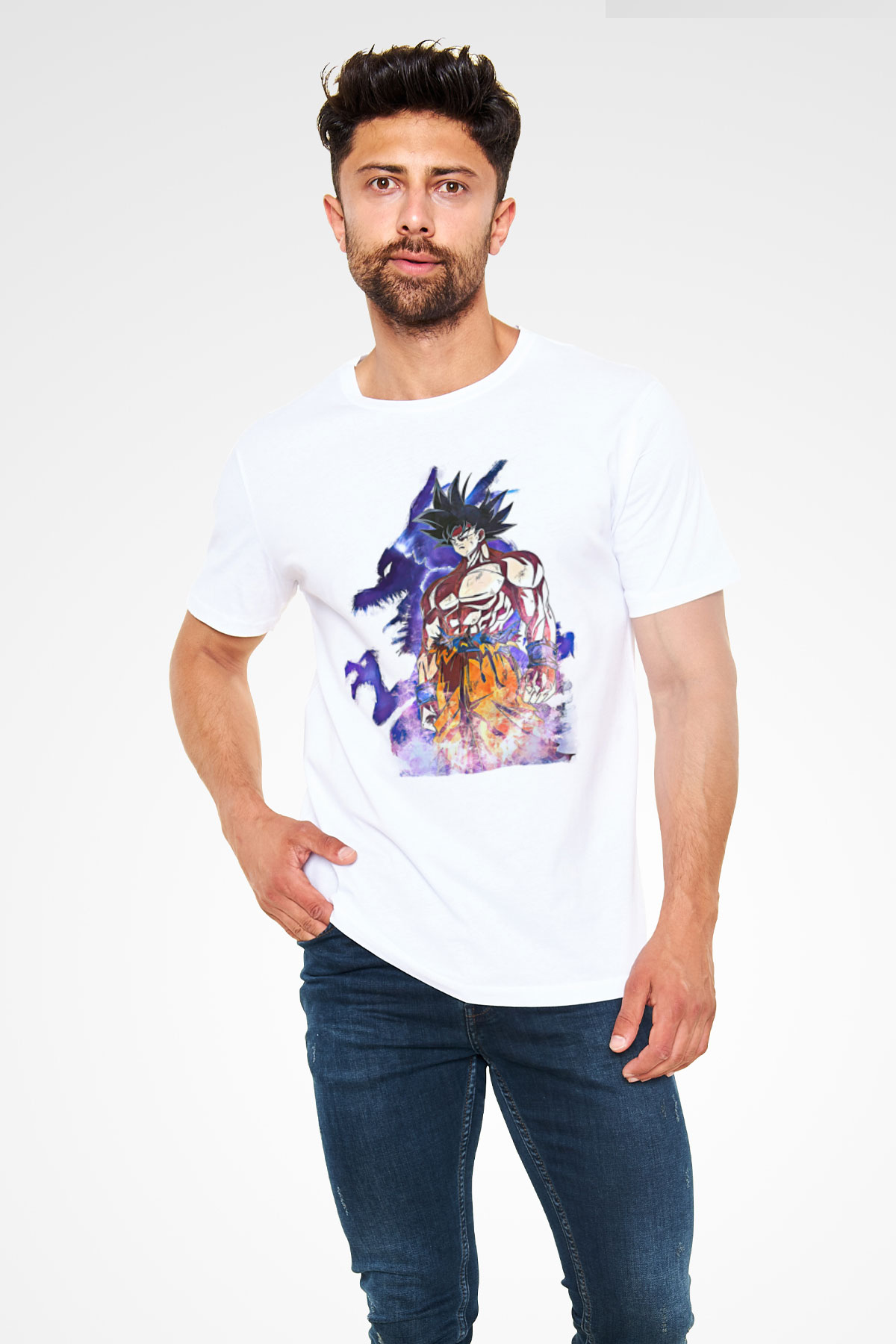 Goku Unisex Baskılı Beyaz Tişört - Tshirt