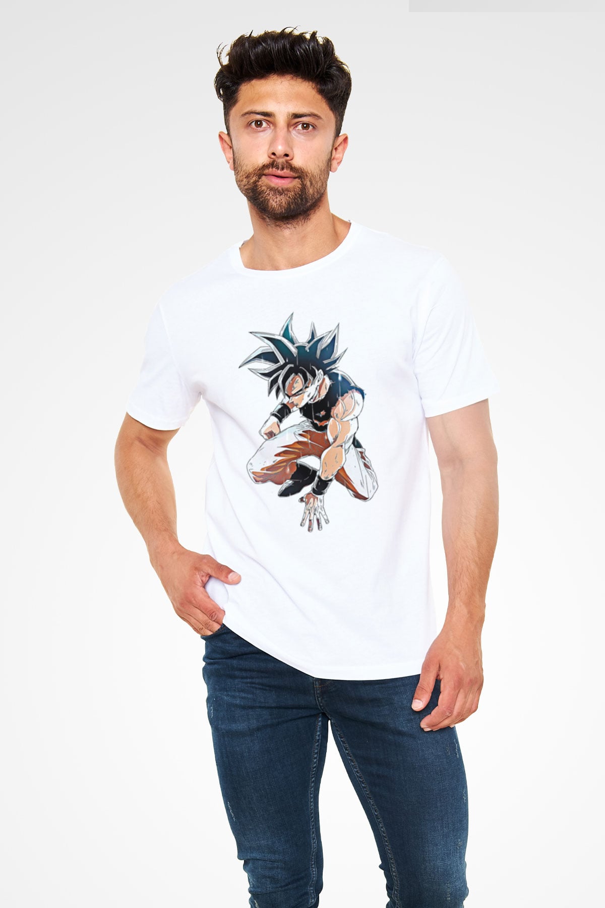 Goku Unisex Baskılı Beyaz Tişört - Tshirt