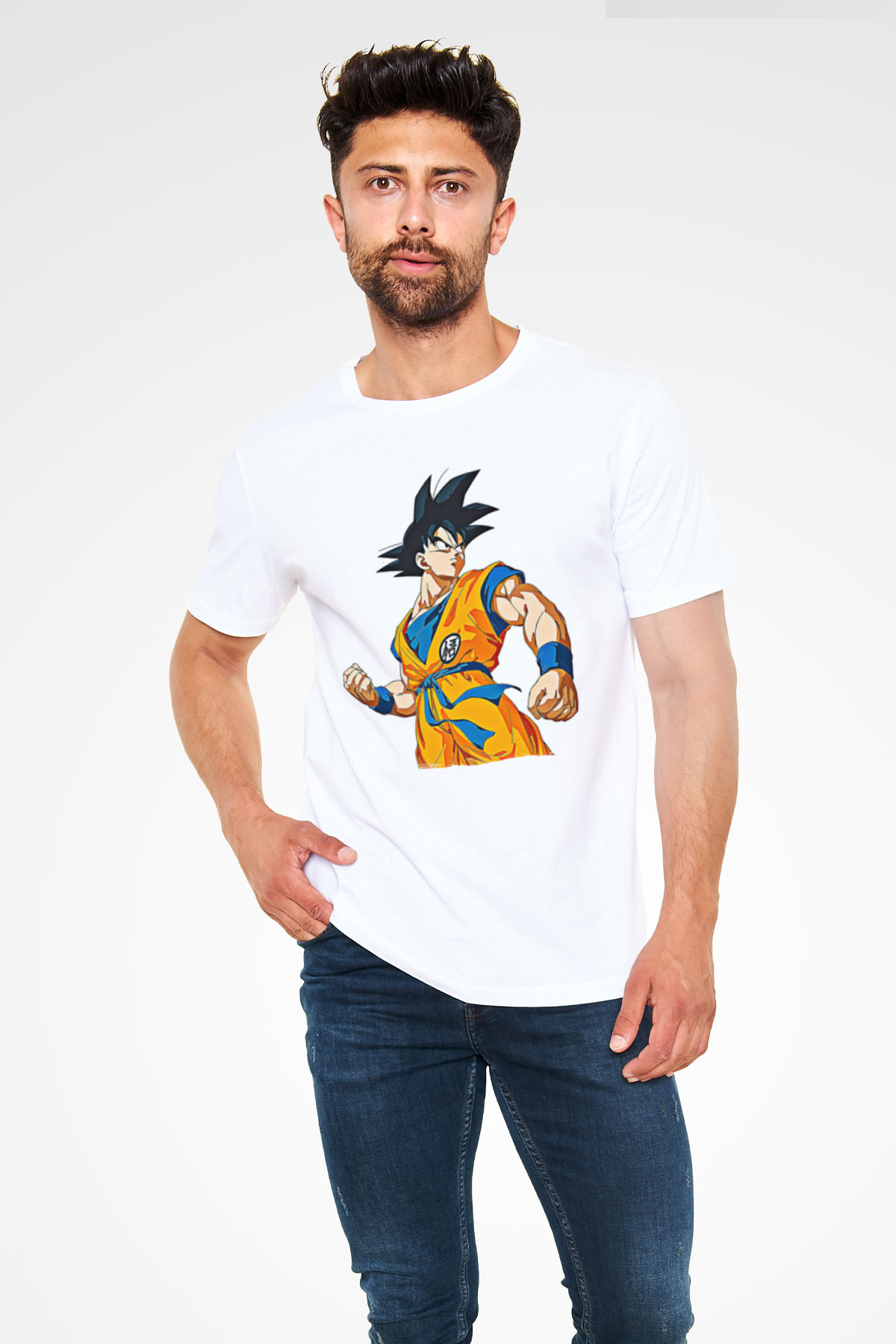 Goku Unisex Baskılı Beyaz Tişört - Tshirt