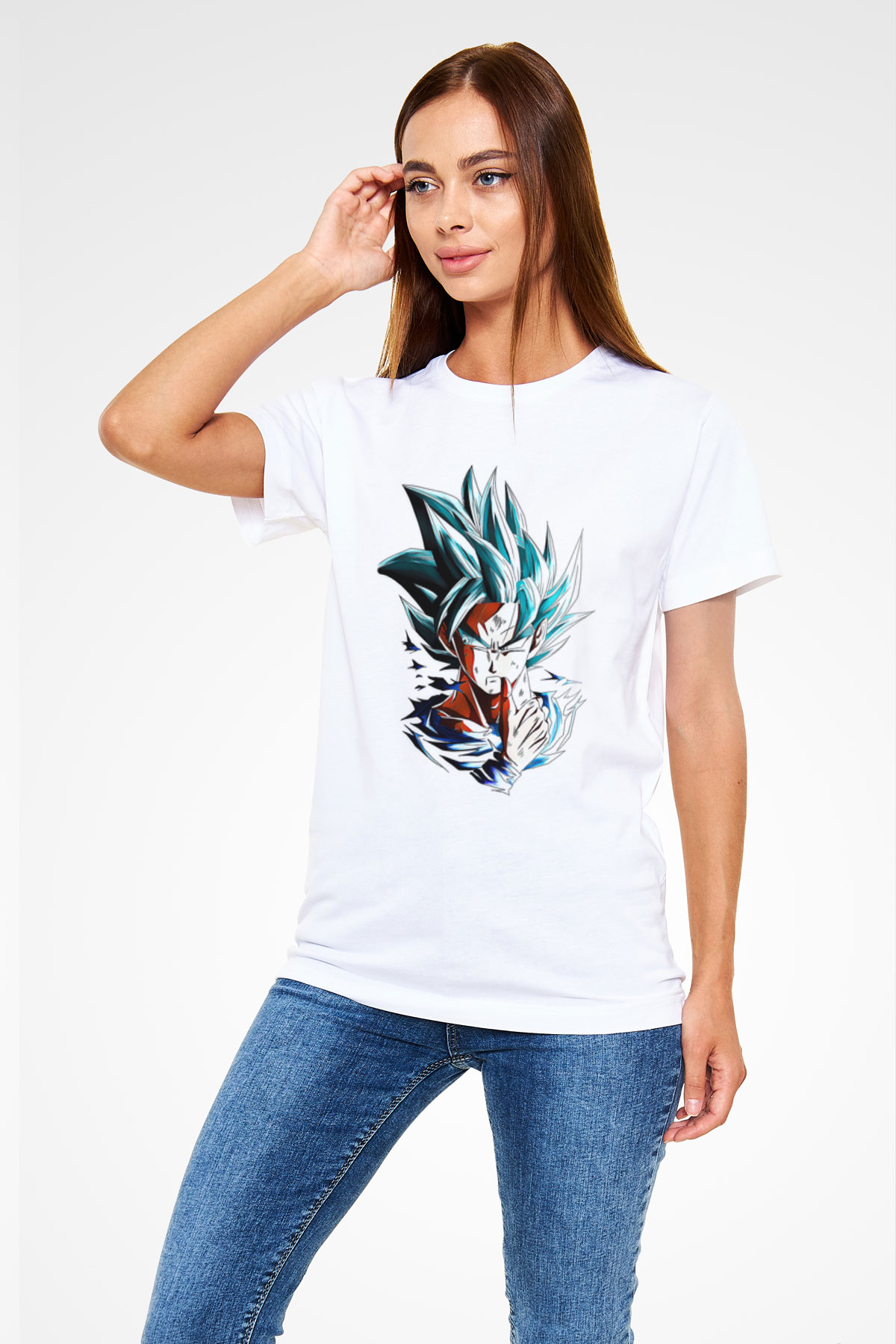 Goku Unisex Baskılı Beyaz Tişört - Tshirt