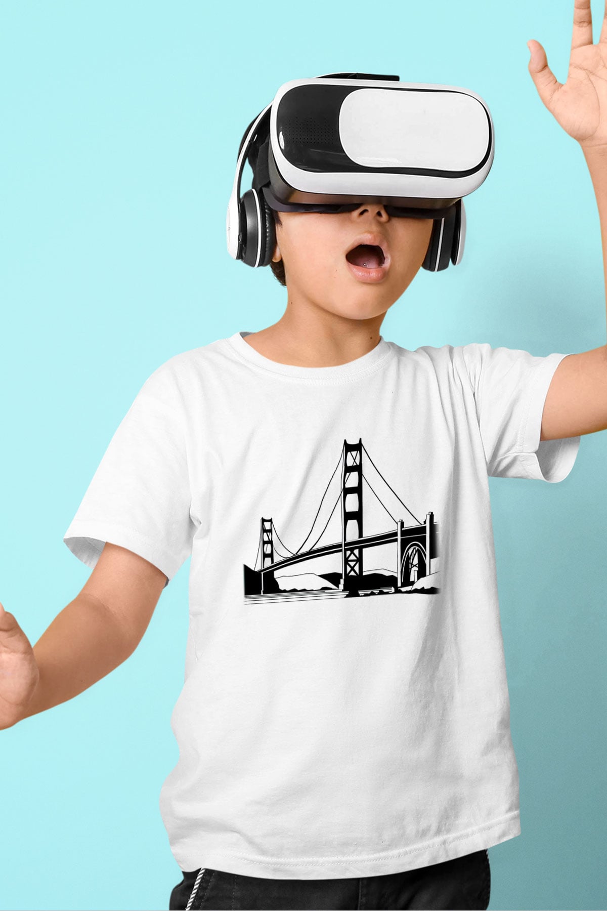 Golden Gate Bridge Baskılı Beyaz Unisex Çocuk Tişört