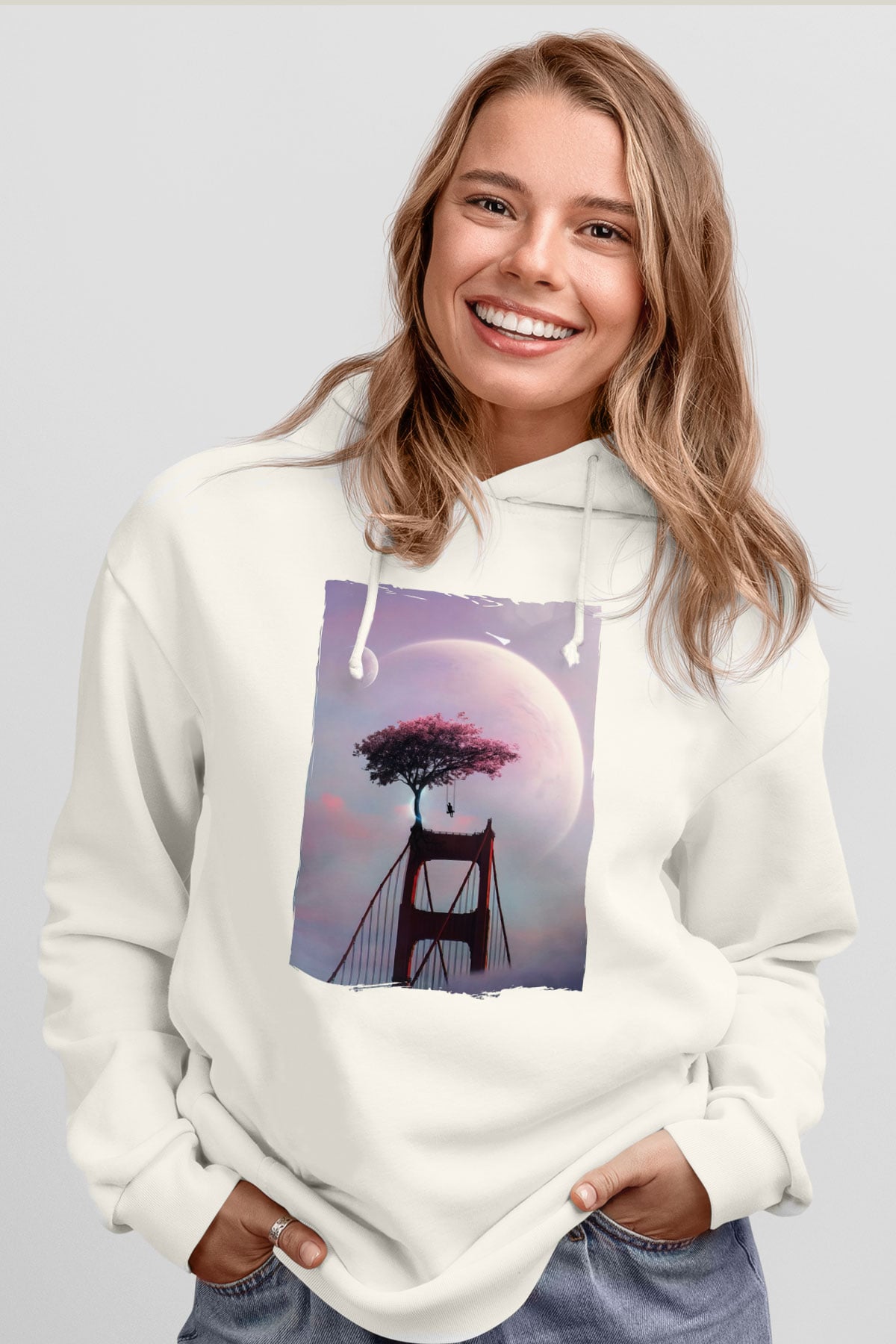 Golden Gate Bridge Beyaz Unisex Hoodie