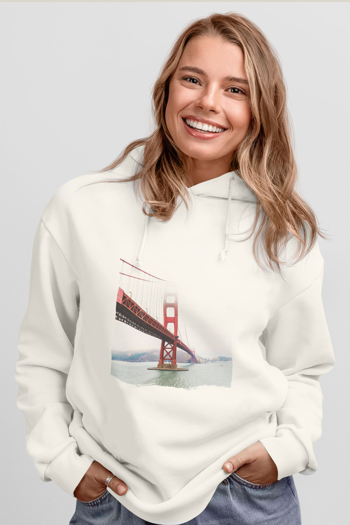 Golden Gate Bridge Beyaz Unisex Hoodie