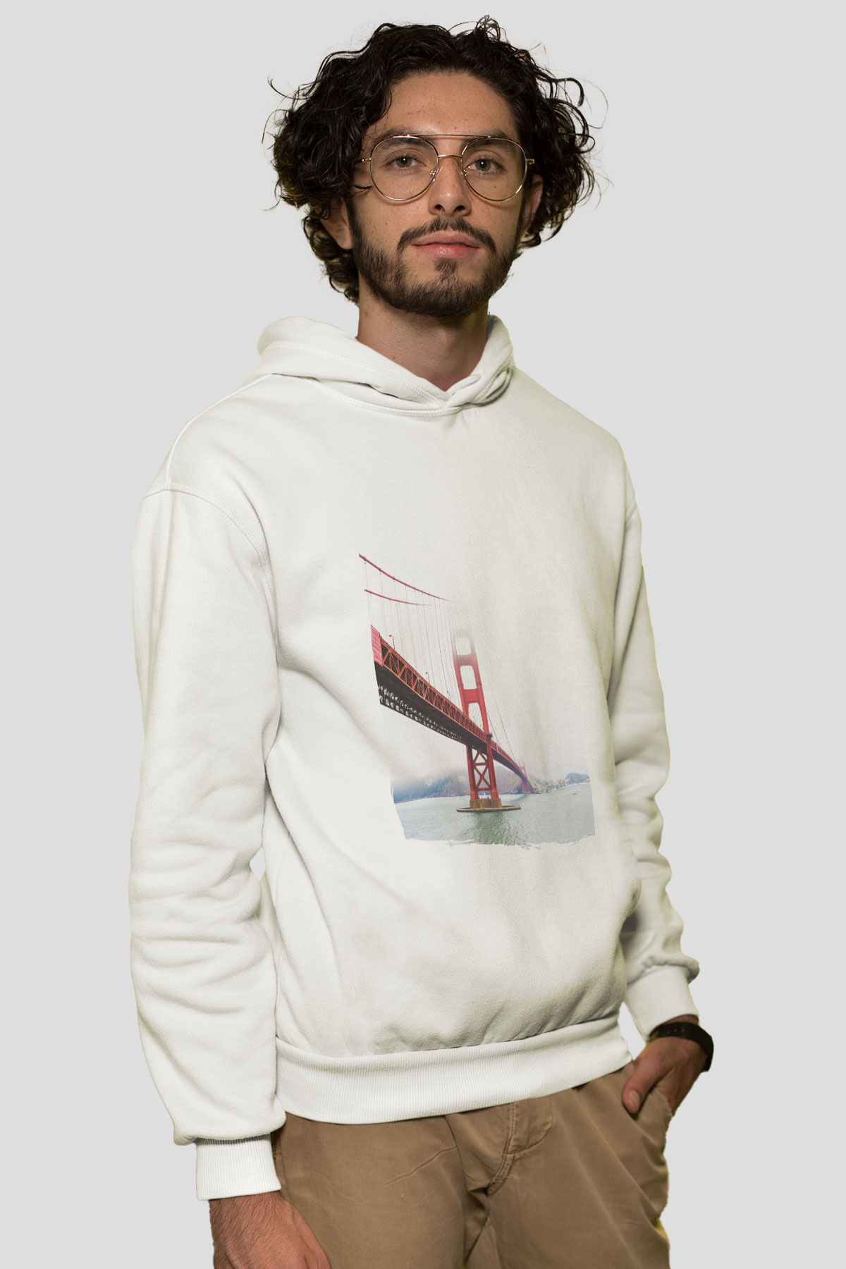 Golden Gate Bridge Beyaz Unisex Hoodie