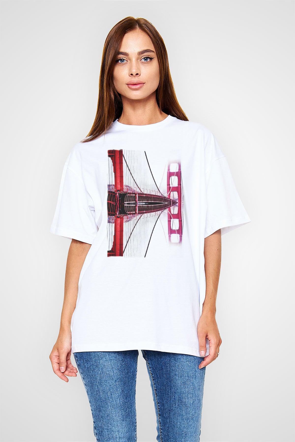 Golden Gate Bridge Beyaz Unisex Tişört T-Shirt - TişörtFabrikası