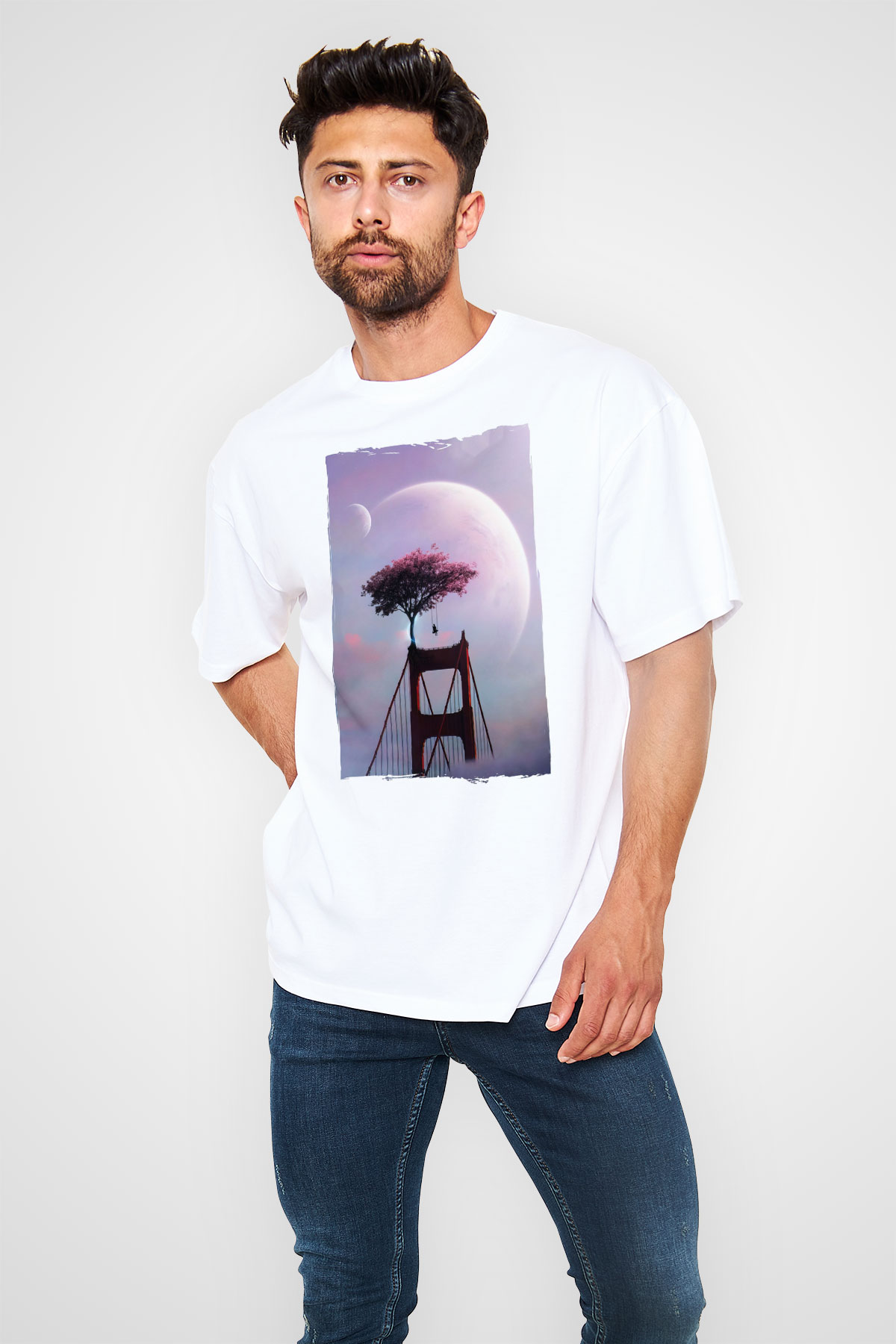 Golden Gate Bridge Beyaz Unisex Tişört T-Shirt - TişörtFabrikası
