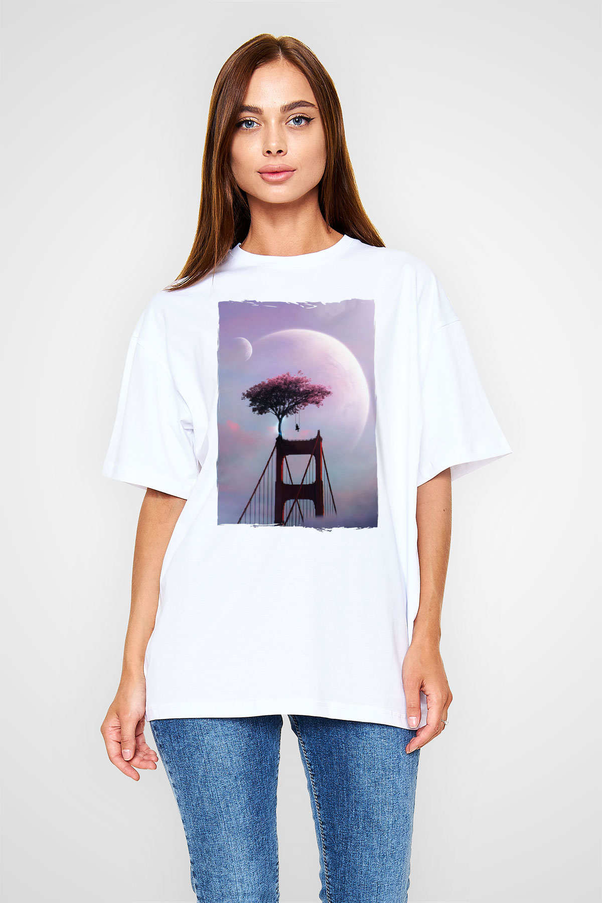 Golden Gate Bridge Beyaz Unisex Tişört T-Shirt - TişörtFabrikası