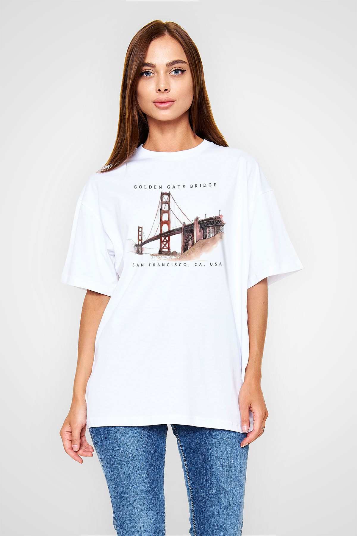 Golden Gate Bridge Beyaz Unisex Tişört T-Shirt - TişörtFabrikası