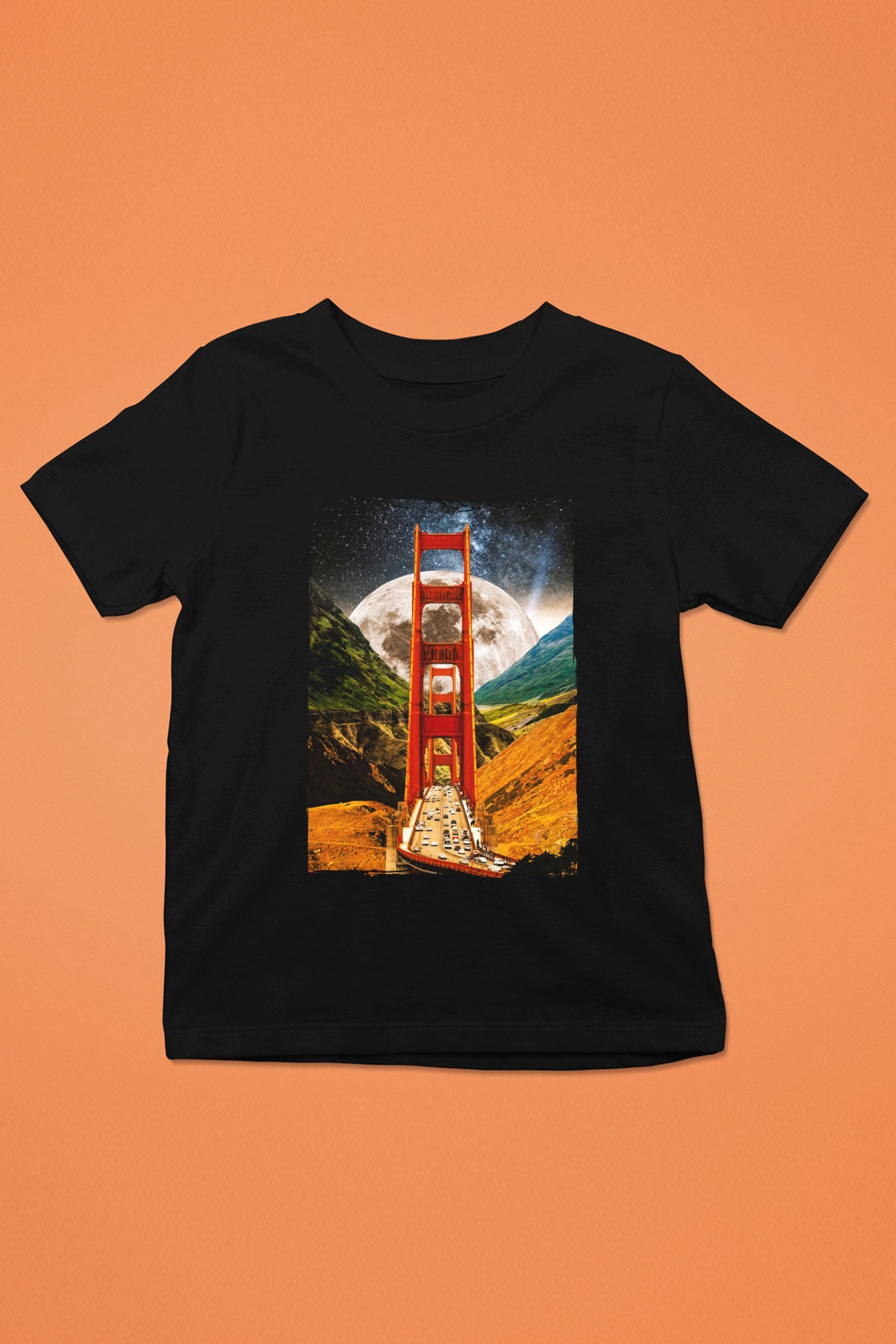 Golden Gate Bridge Siyah Unisex Çocuk Tişört