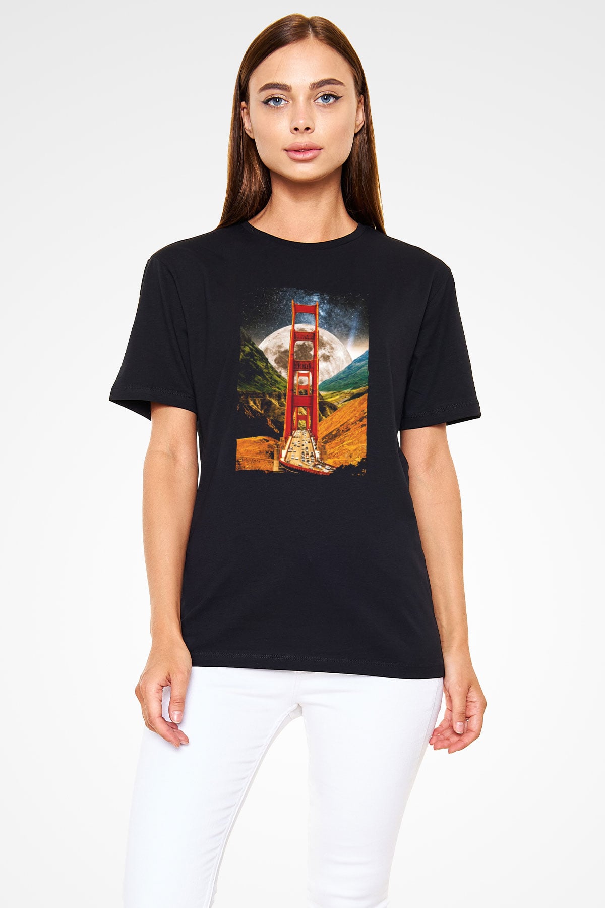 Golden Gate Bridge Siyah Unisex Tişört T-Shirt - TişörtFabrikası