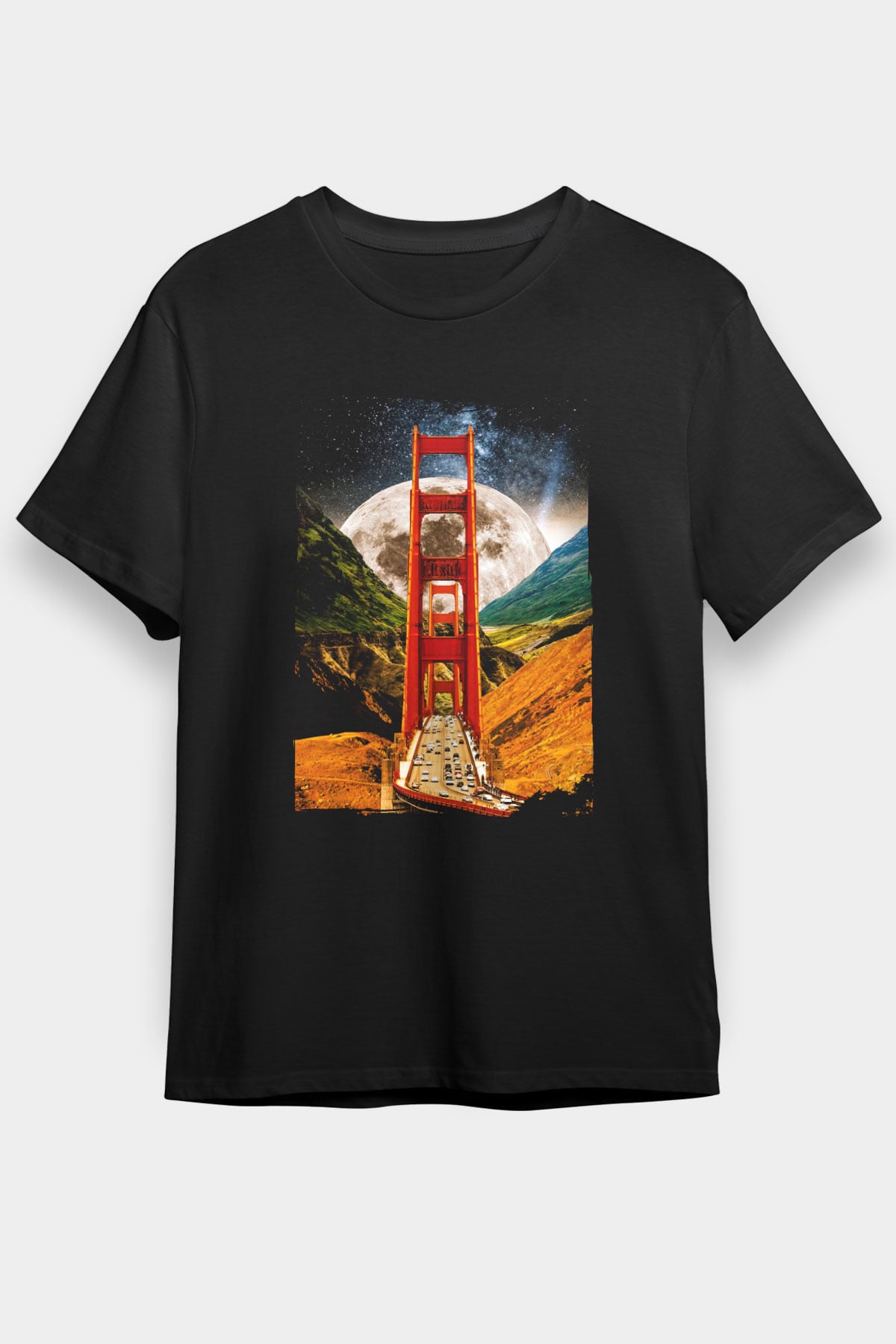 Golden Gate Bridge Siyah Unisex Tişört T-Shirt - TişörtFabrikası