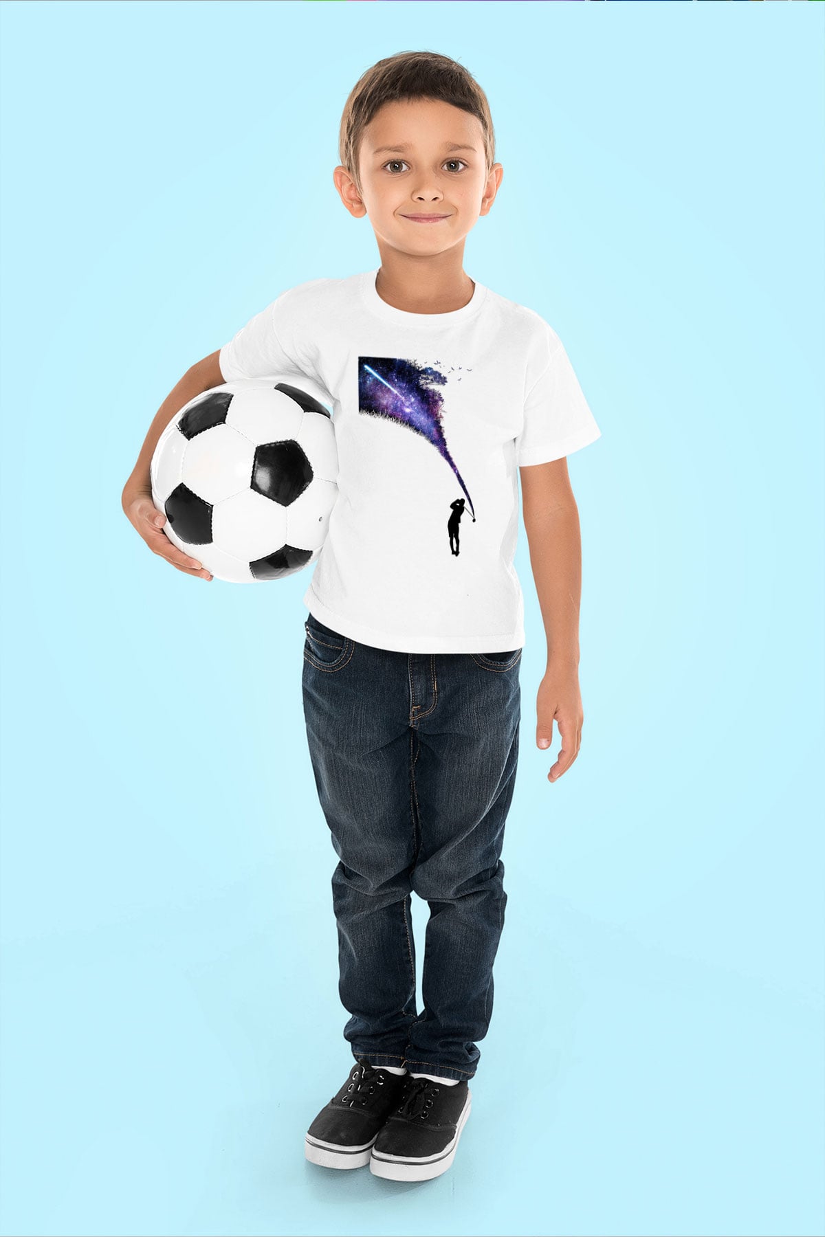 Golf Baskılı Unisex Beyaz Çocuk Tişört - Tshirt