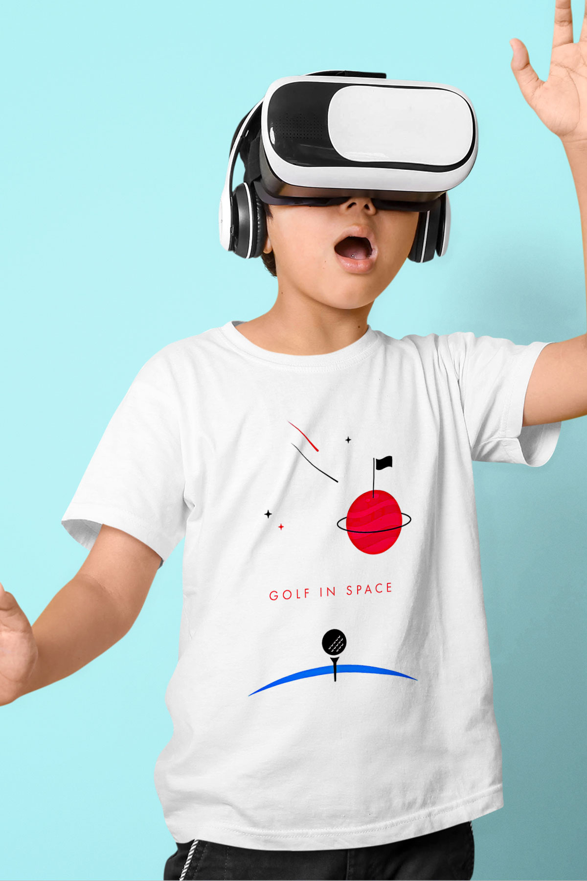 Golf Baskılı Unisex Beyaz Çocuk Tişört - Tshirt