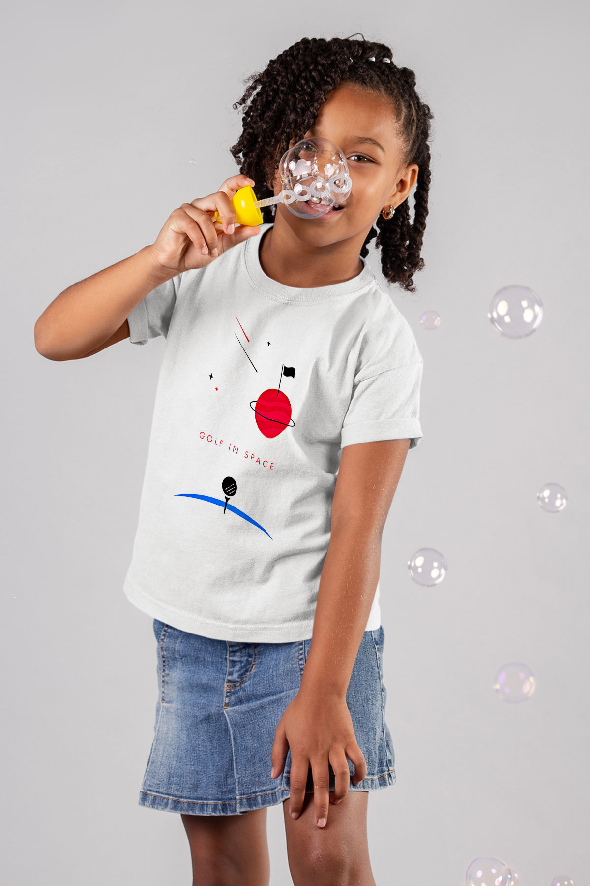 Golf Baskılı Unisex Beyaz Çocuk Tişört - Tshirt