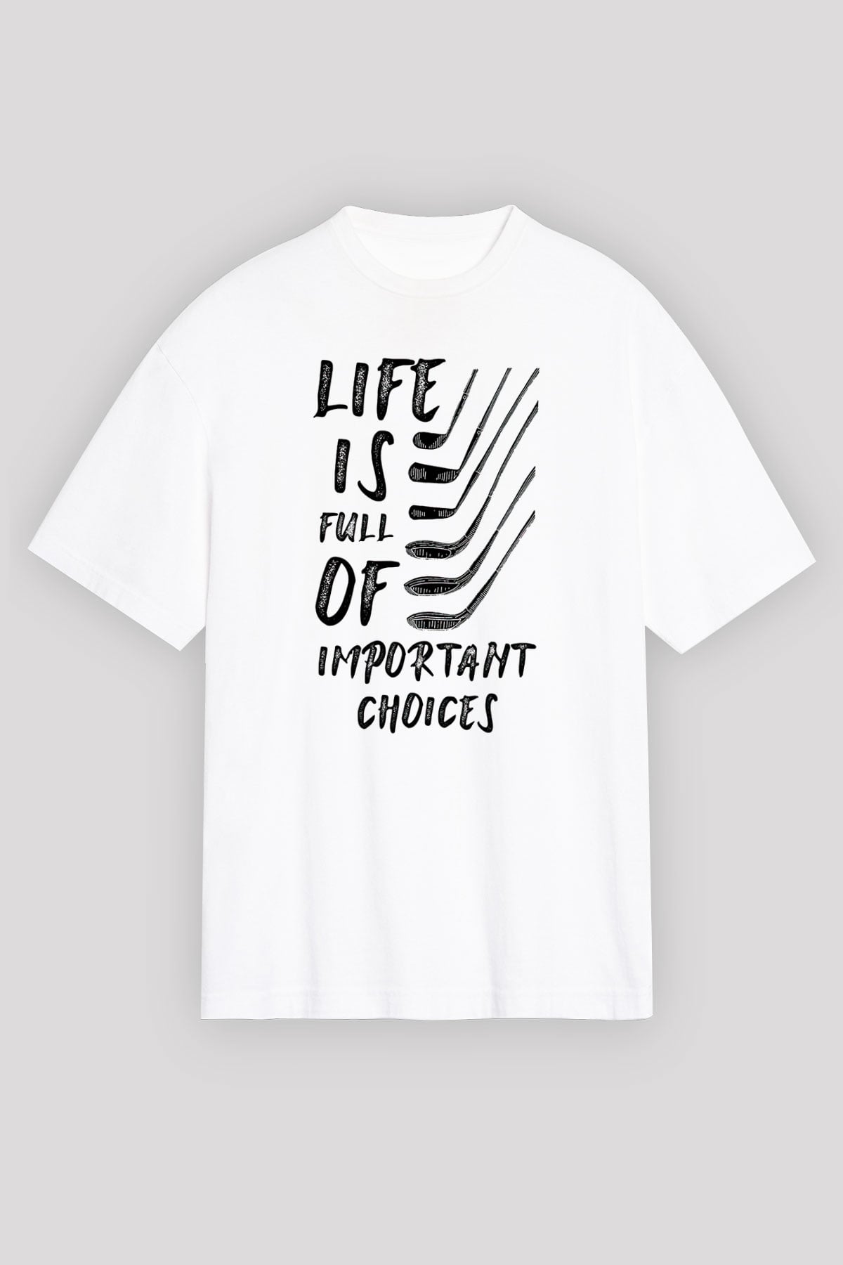 Golf Baskılı Unisex Beyaz Oversize Tişört - Tshirt